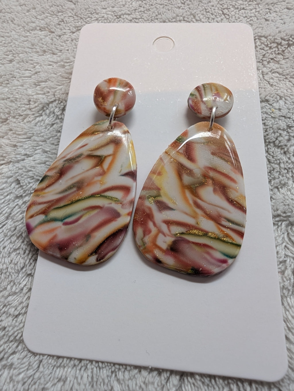 Autumn Swirls Polymer Clay Stud Earrings - Two-Tier Design