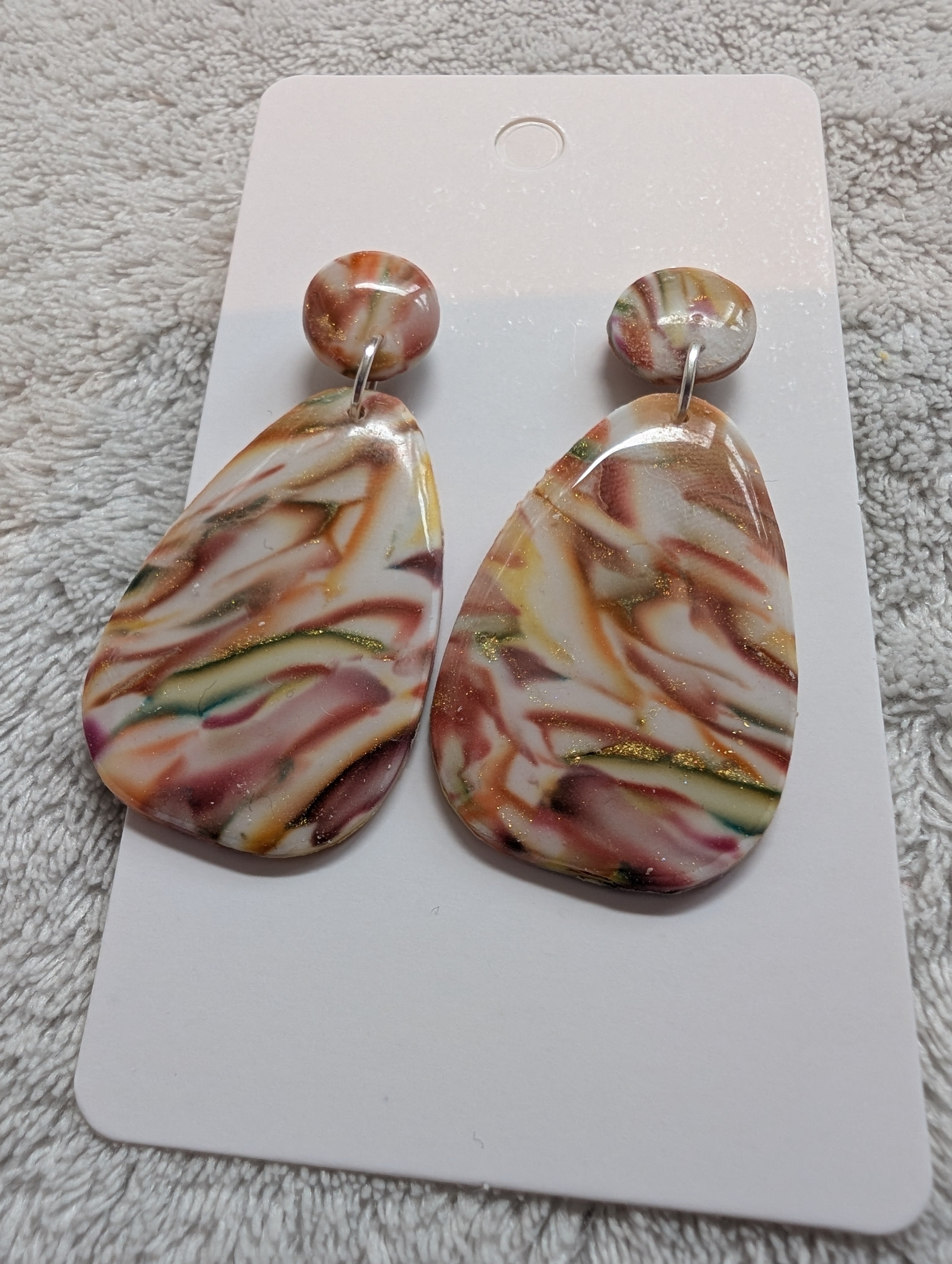 Autumn Swirls Polymer Clay Stud Earrings - Two-Tier Design