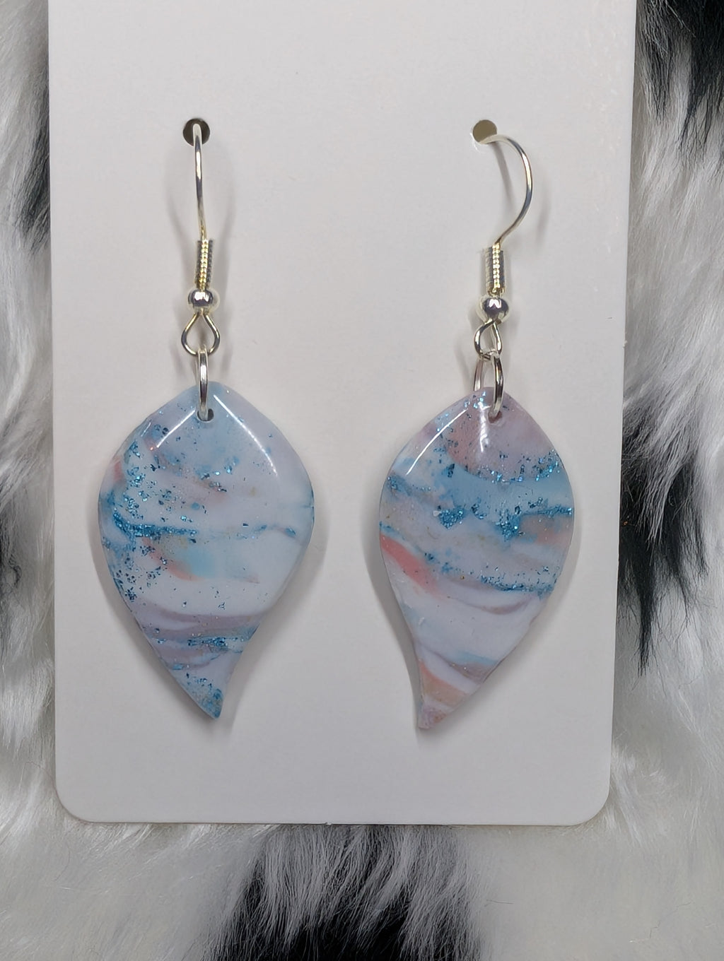 Pastel Sparkly Polymer Clay Leaf Earrings - Handmade