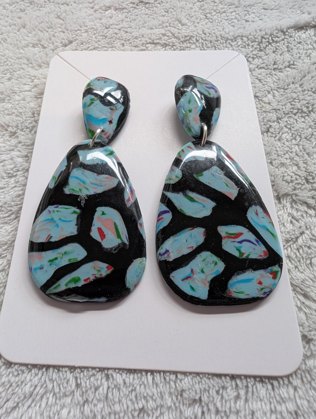 70s Style Stud Earrings - Stained Glass Pattern with Epoxy Resin