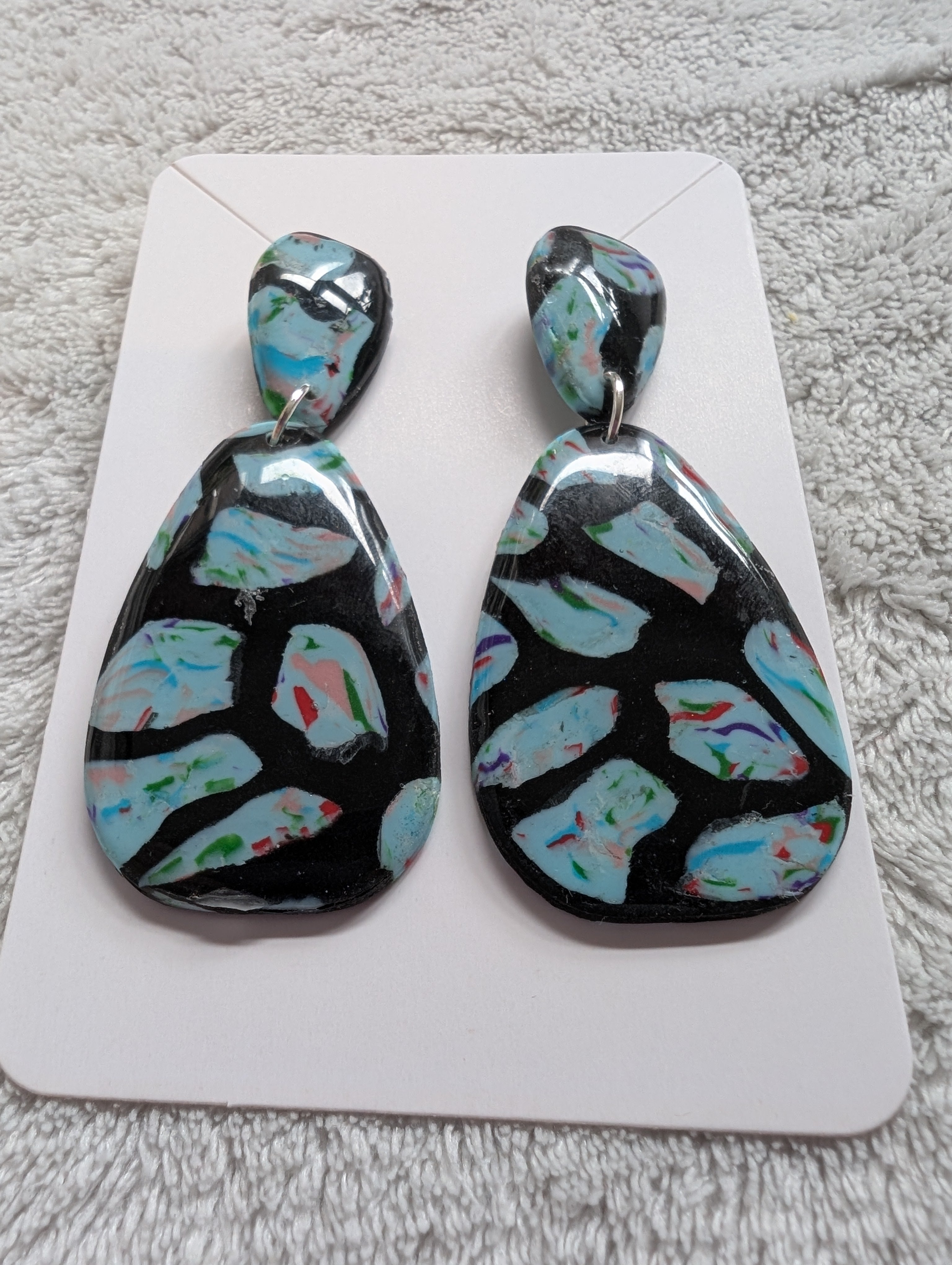 70s Style Stud Earrings - Stained Glass Pattern with Epoxy Resin