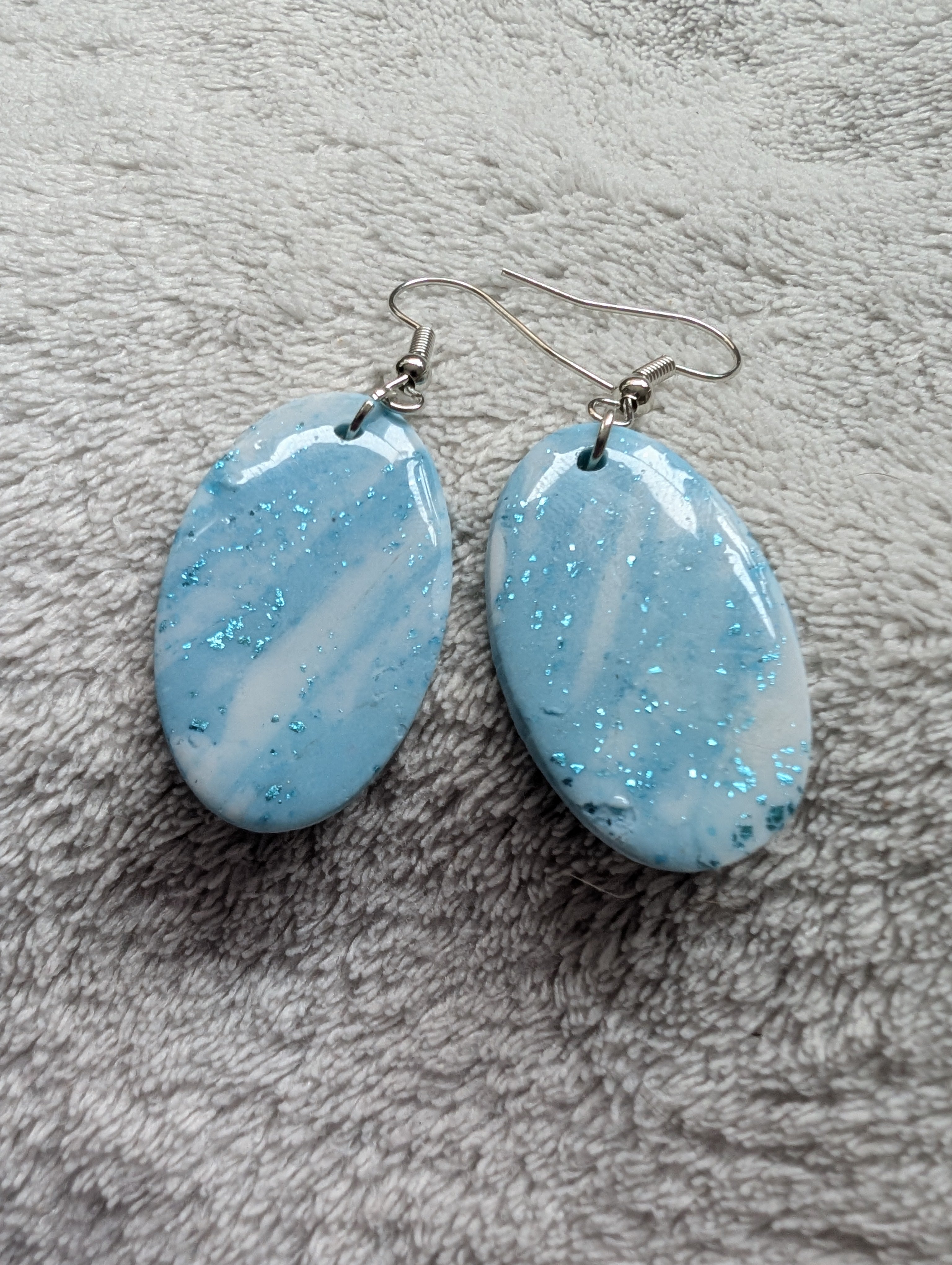 Ocean Swirl Sparkly Earrings - Polymer Clay with Epoxy Resin Glaze