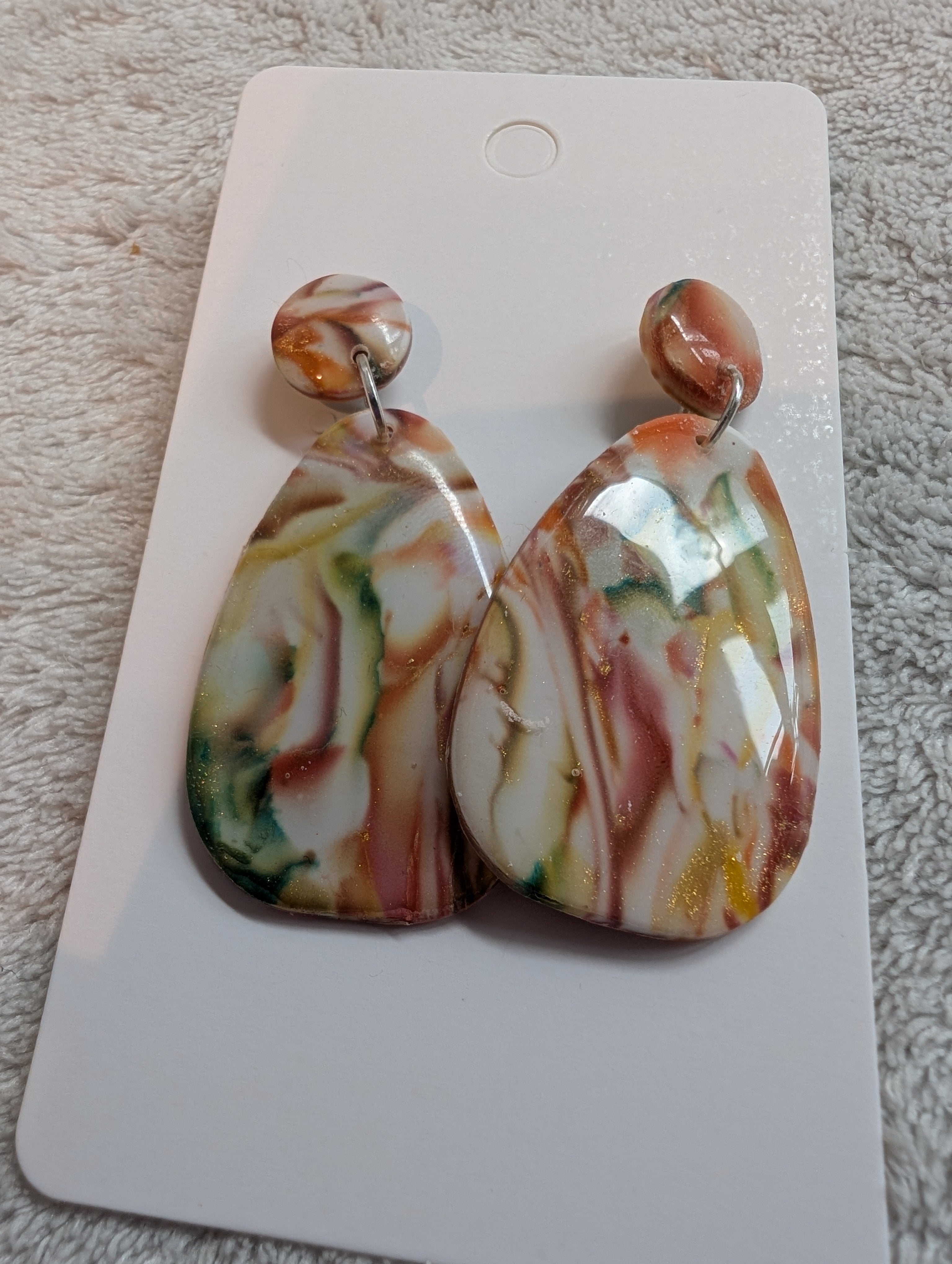 Autumn Swirls Polymer Clay Stud Earrings - Two-Tier Design