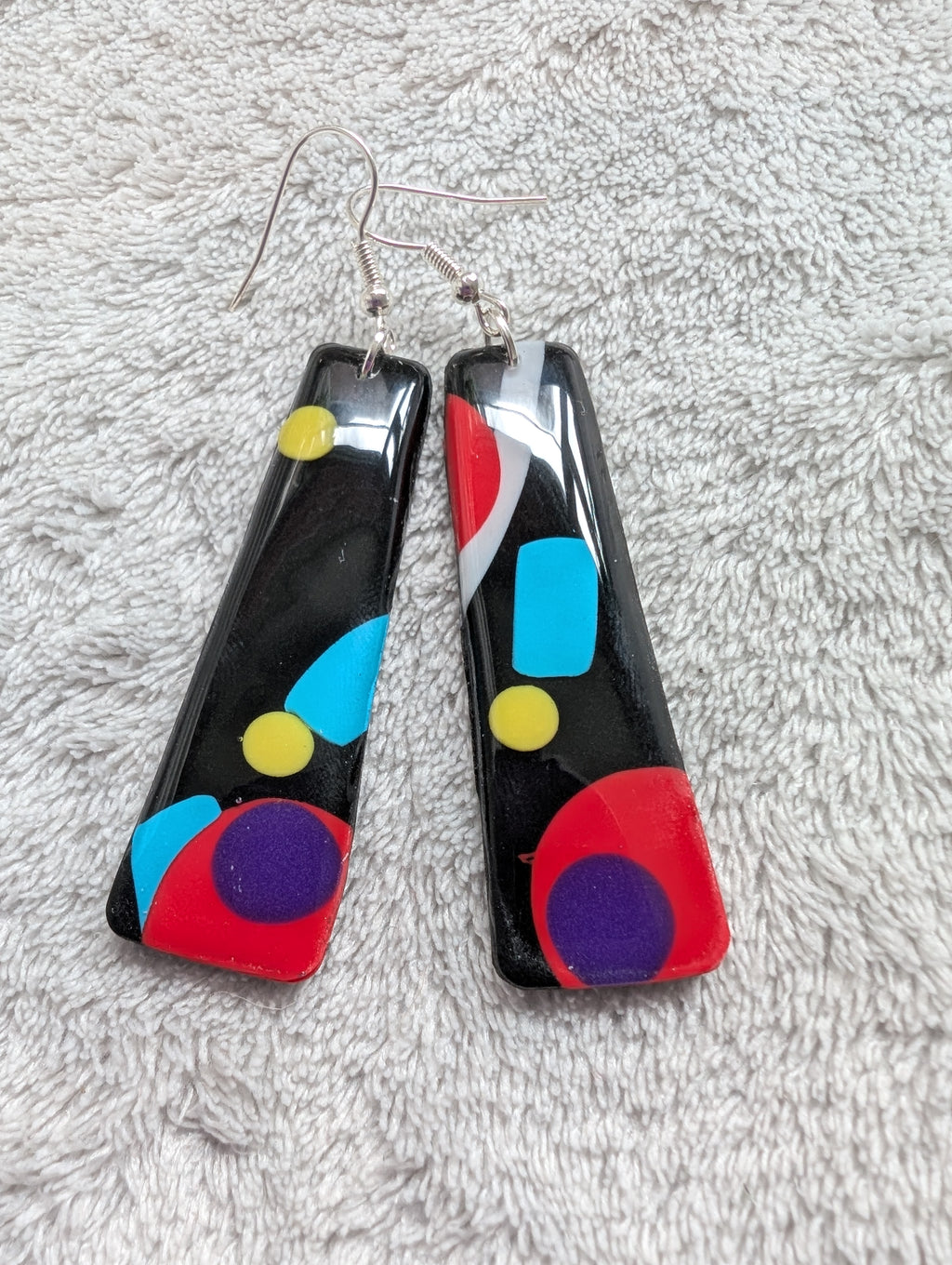 80s Music TV Inspired Earrings - Bold Geometric Pattern with Epoxy Resin