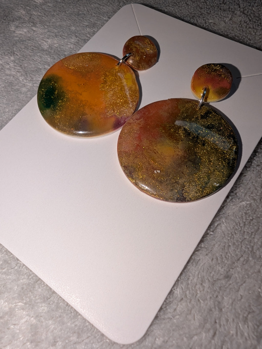 Round Autumn Galaxy Stud Earrings - Polymer Clay & Alcohol Ink