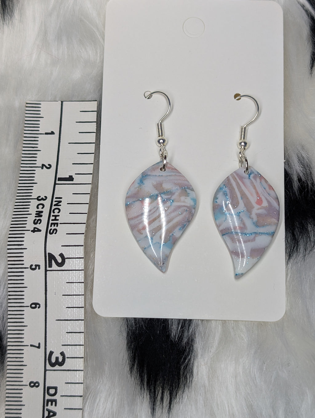 Pastel Sparkly Polymer Clay Leaf Earrings - Handmade