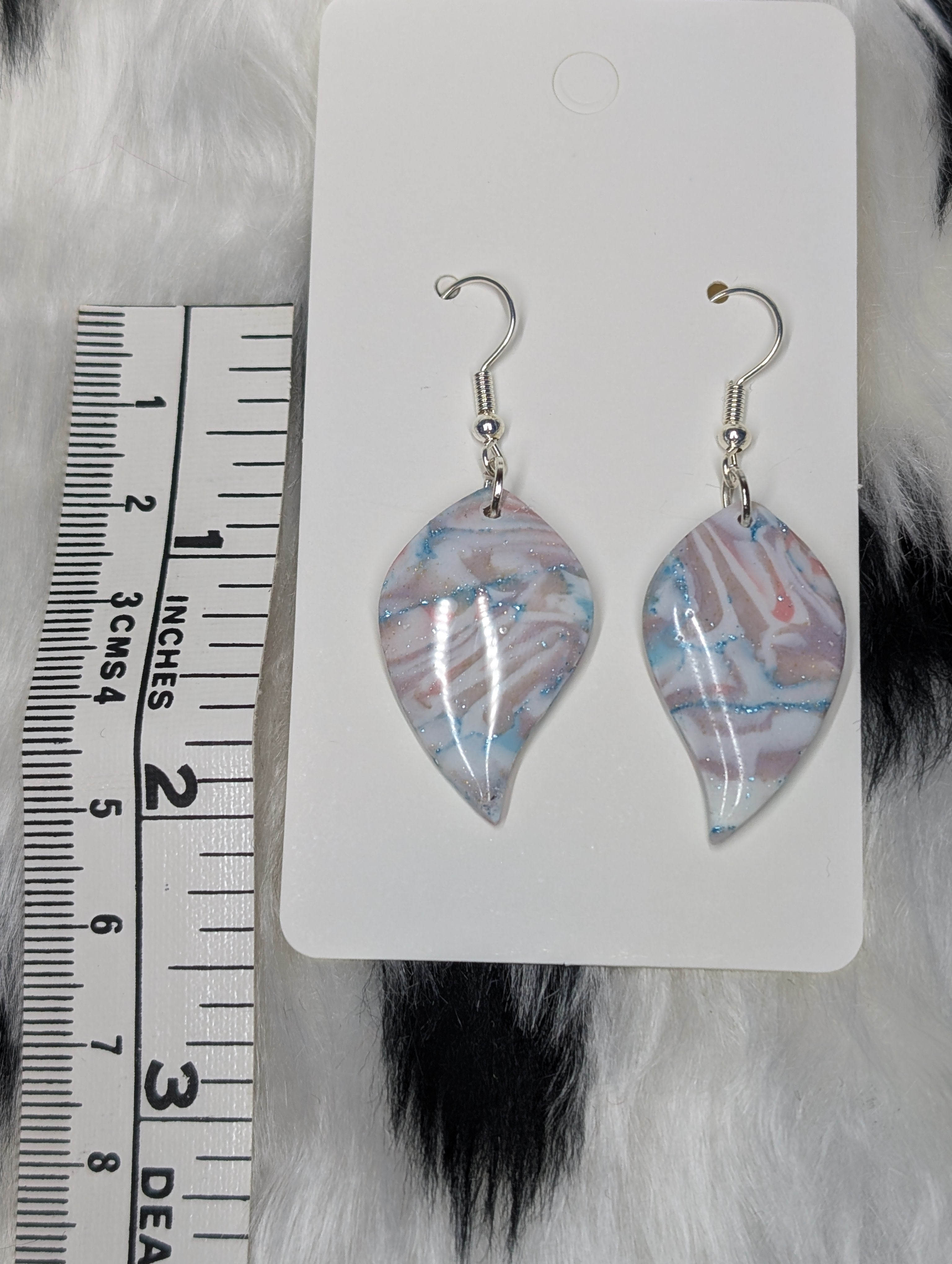 Pastel Sparkly Polymer Clay Leaf Earrings - Handmade