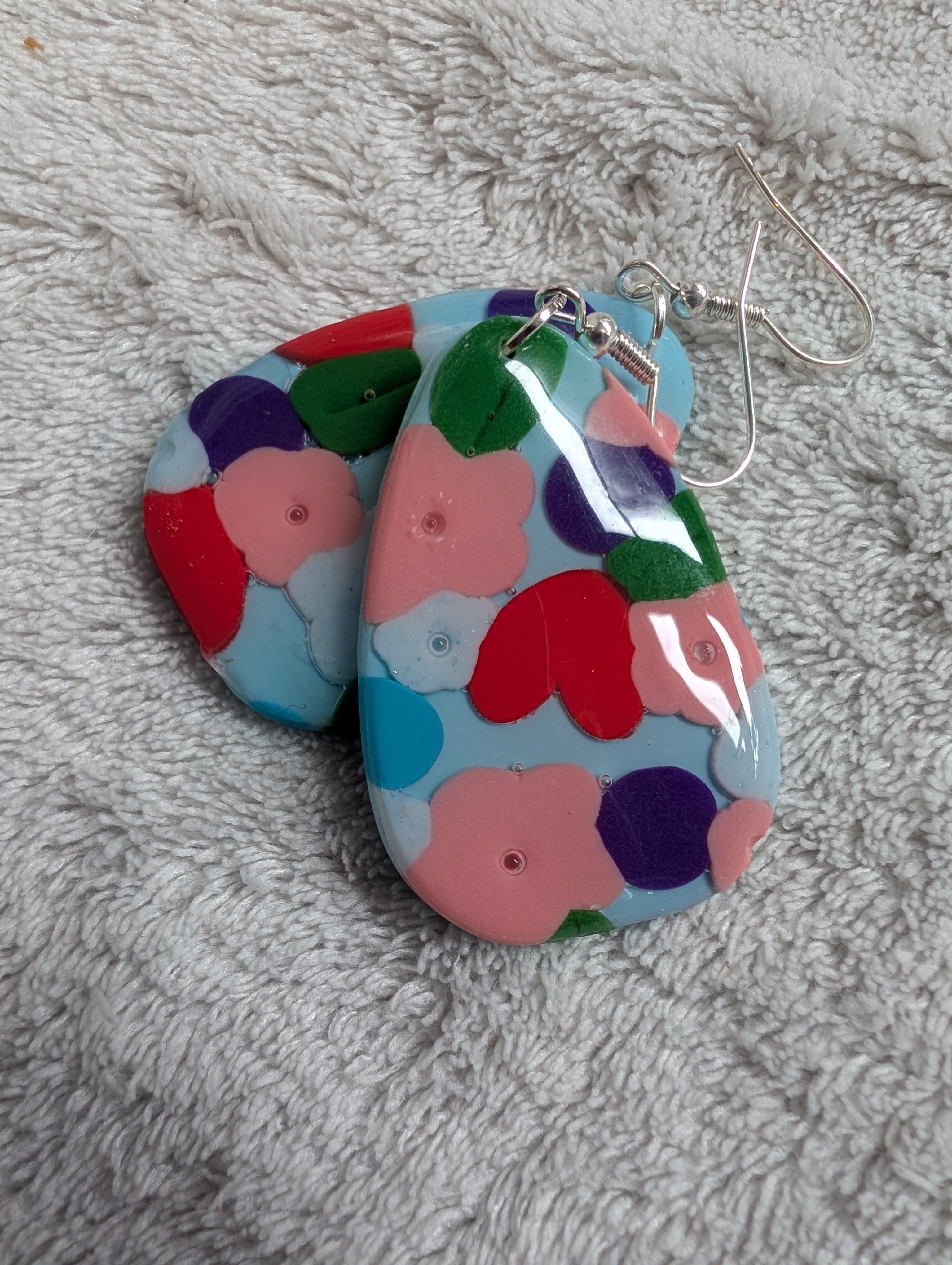 60s Style Flower Power Earrings - Handcrafted with Epoxy Resin