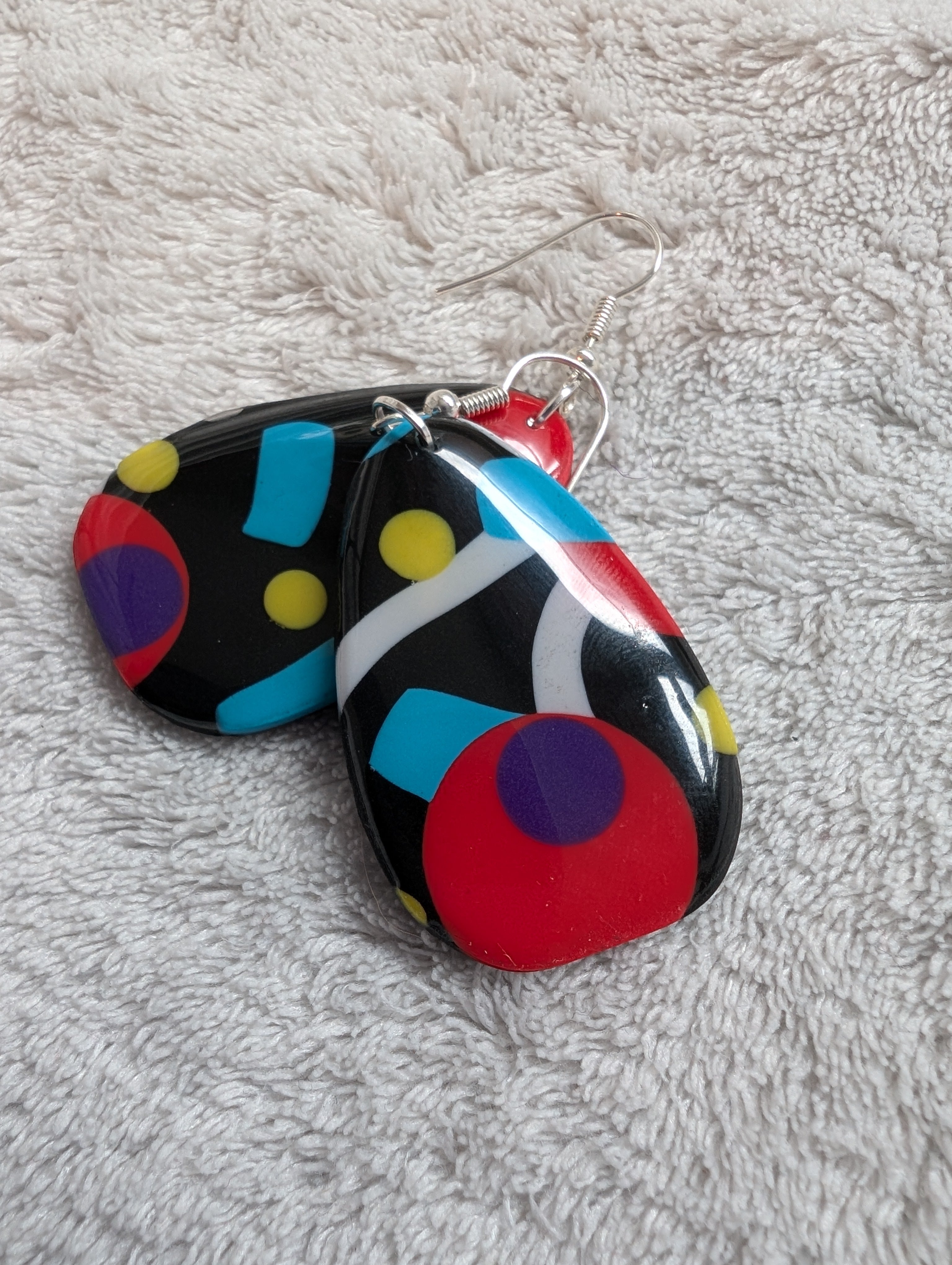 80s Music TV Inspired Earrings - Bold Geometric Pattern with Epoxy Resin