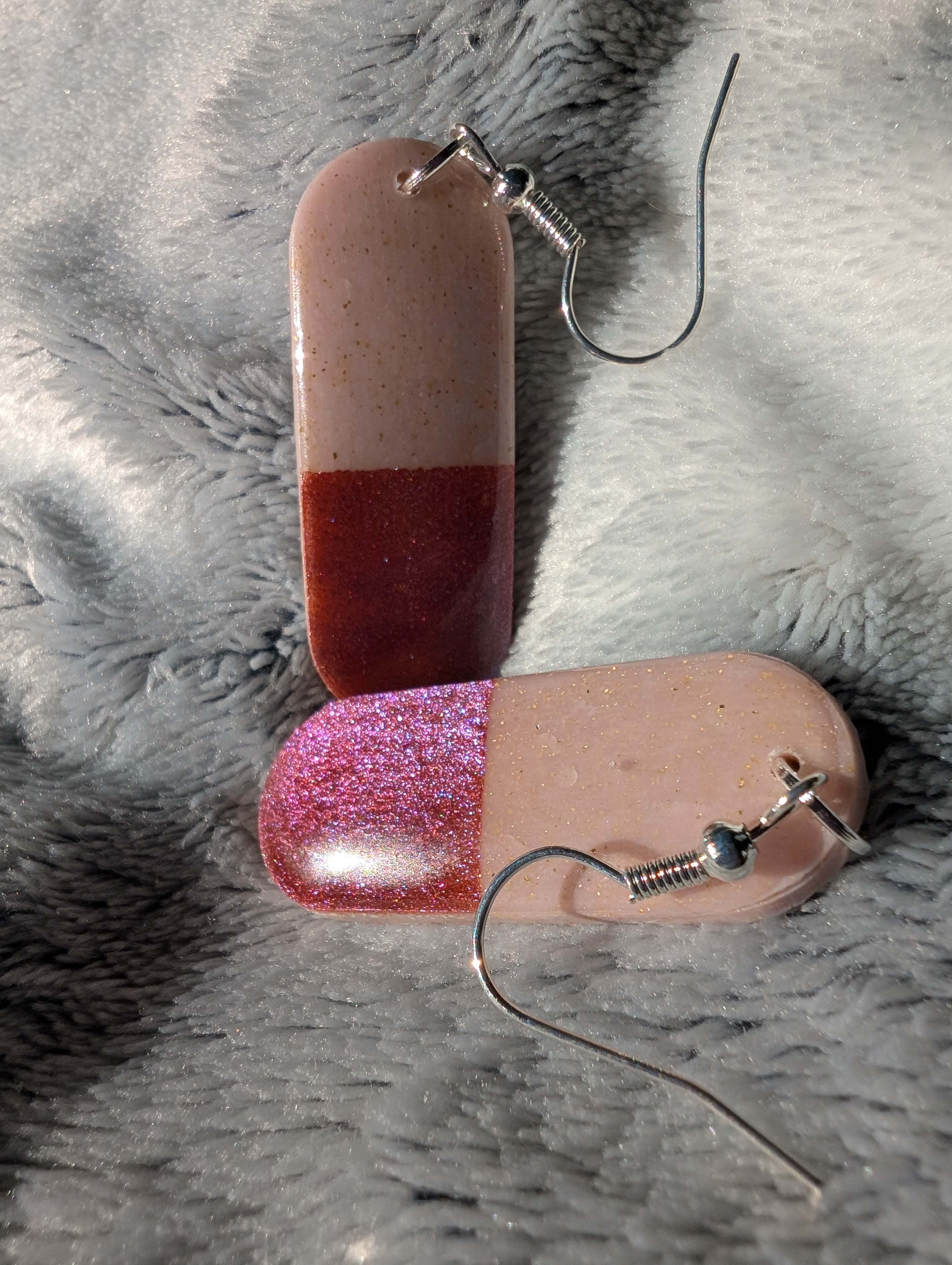 Handmade Polymer Clay Earrings - Powder Pink & Chameleon Mica