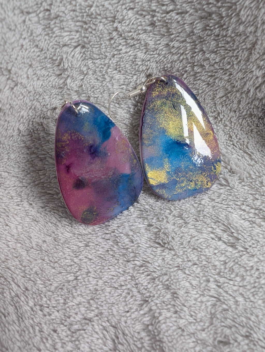 Space and Time Galaxy Earrings - Polymer Clay & Alcohol Ink