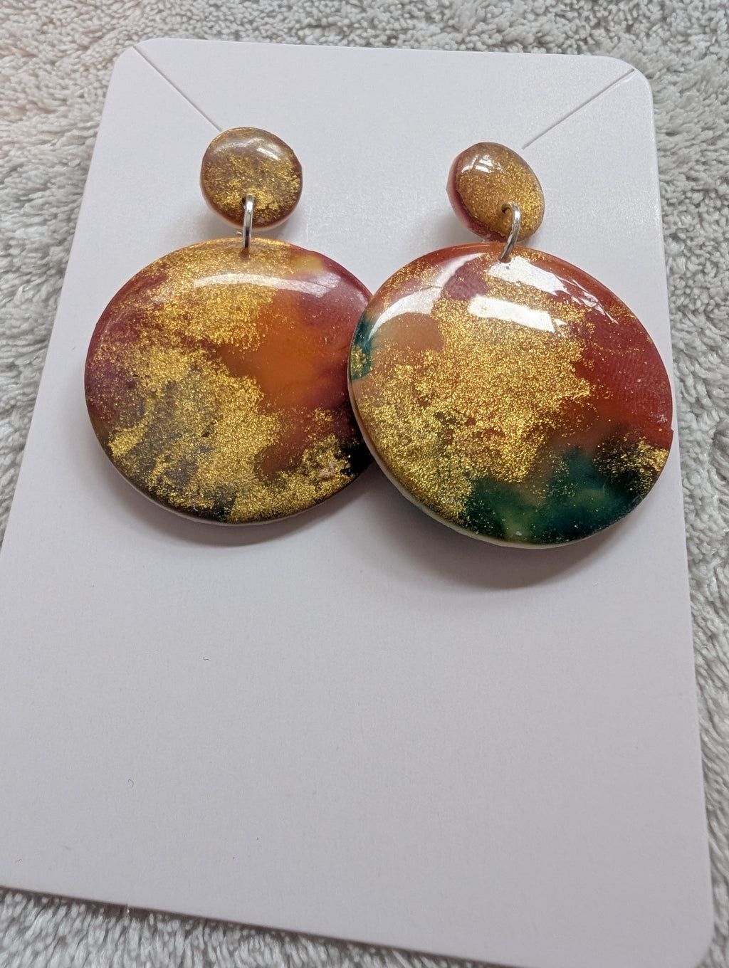 Round Autumn Galaxy Stud Earrings - Polymer Clay & Alcohol Ink