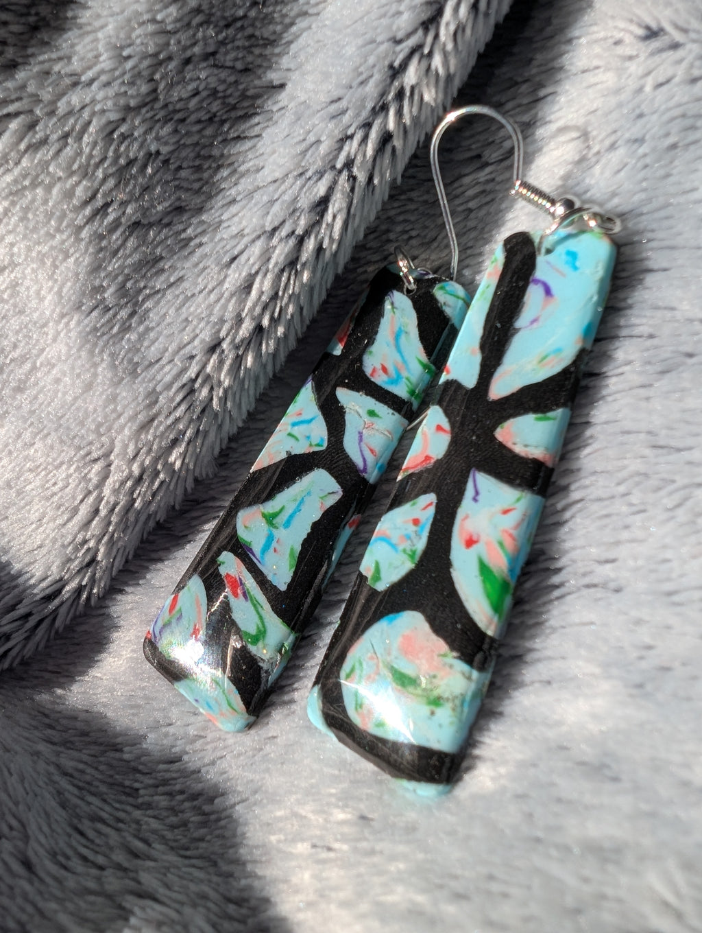 Handcrafted 70s Style Stained Glass Effect Earrings - Polymer Clay with Epoxy Resin