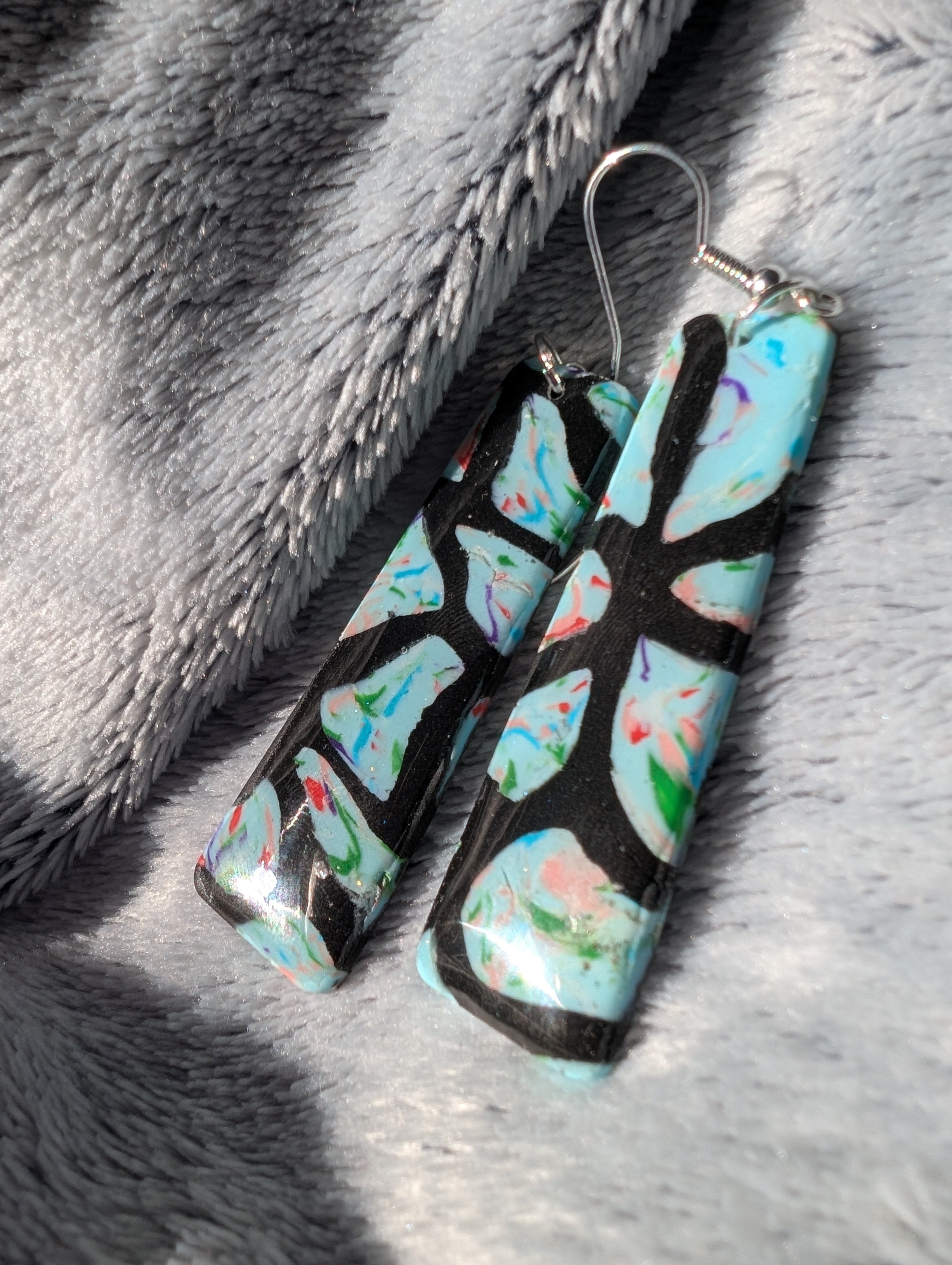 Handcrafted 70s Style Stained Glass Effect Earrings - Polymer Clay with Epoxy Resin