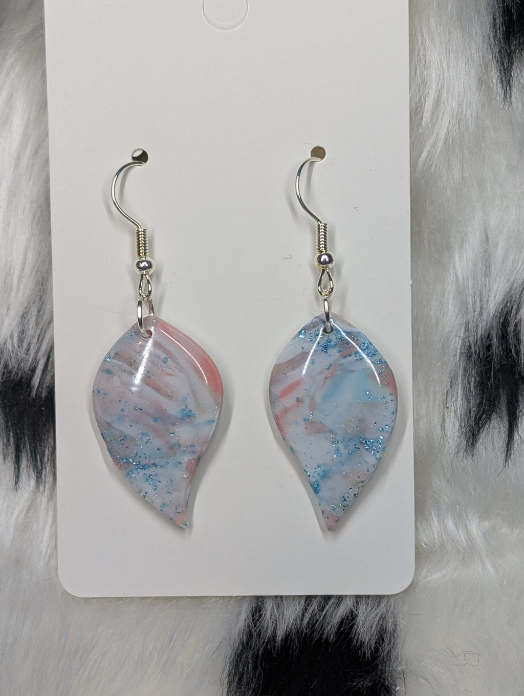 Pastel Sparkly Polymer Clay Leaf Earrings - Handmade