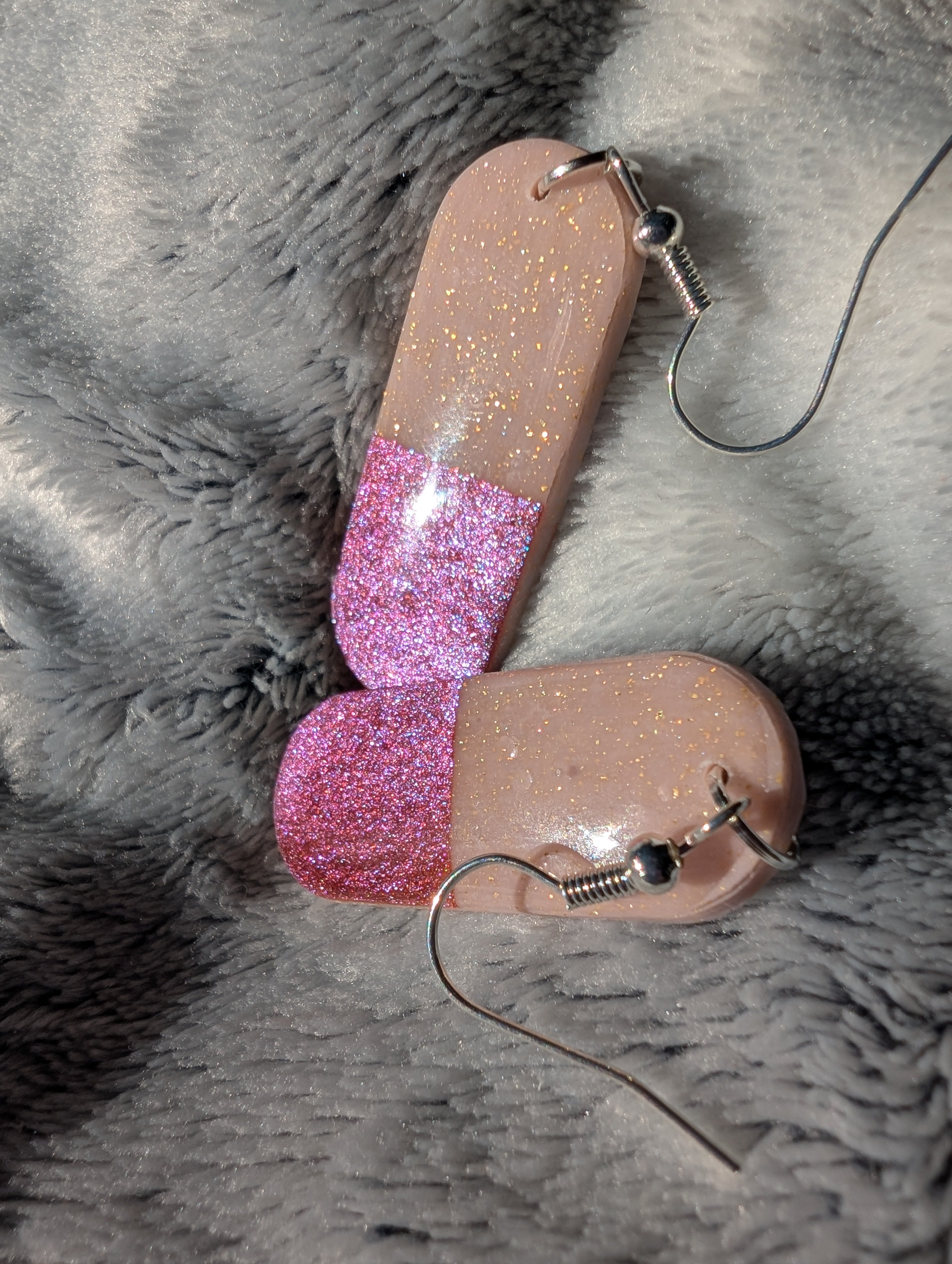 Handmade Polymer Clay Earrings - Powder Pink & Chameleon Mica