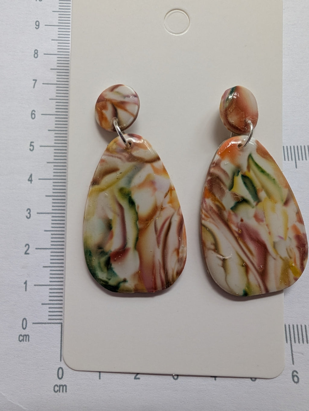 Autumn Swirls Polymer Clay Stud Earrings - Two-Tier Design