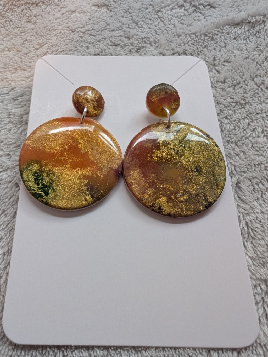 Round Autumn Galaxy Stud Earrings - Polymer Clay & Alcohol Ink