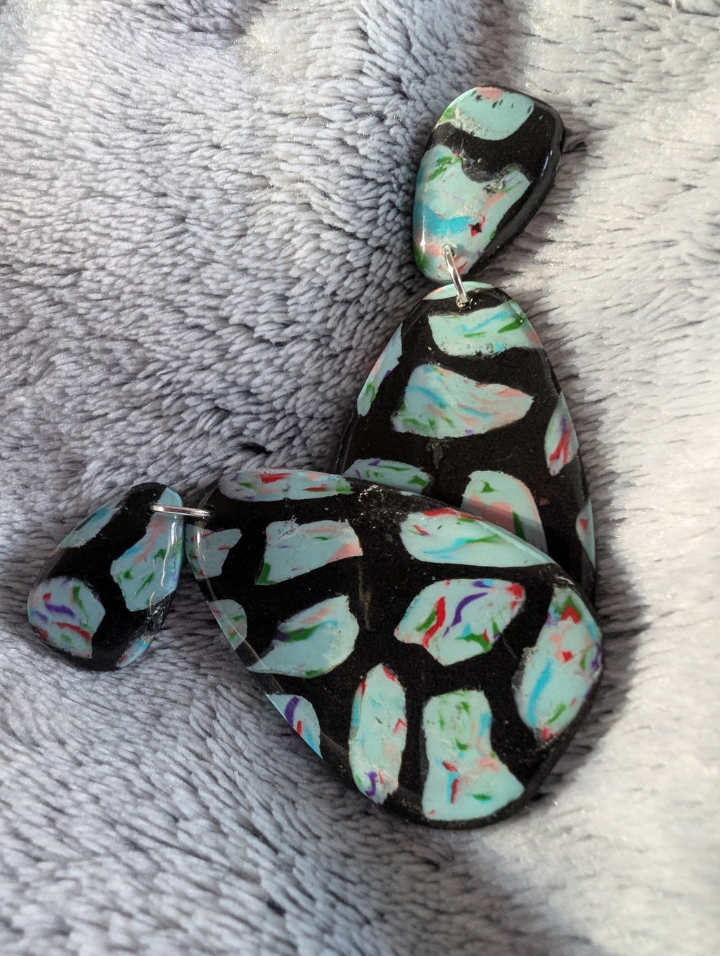 70s Style Stud Earrings - Stained Glass Pattern with Epoxy Resin