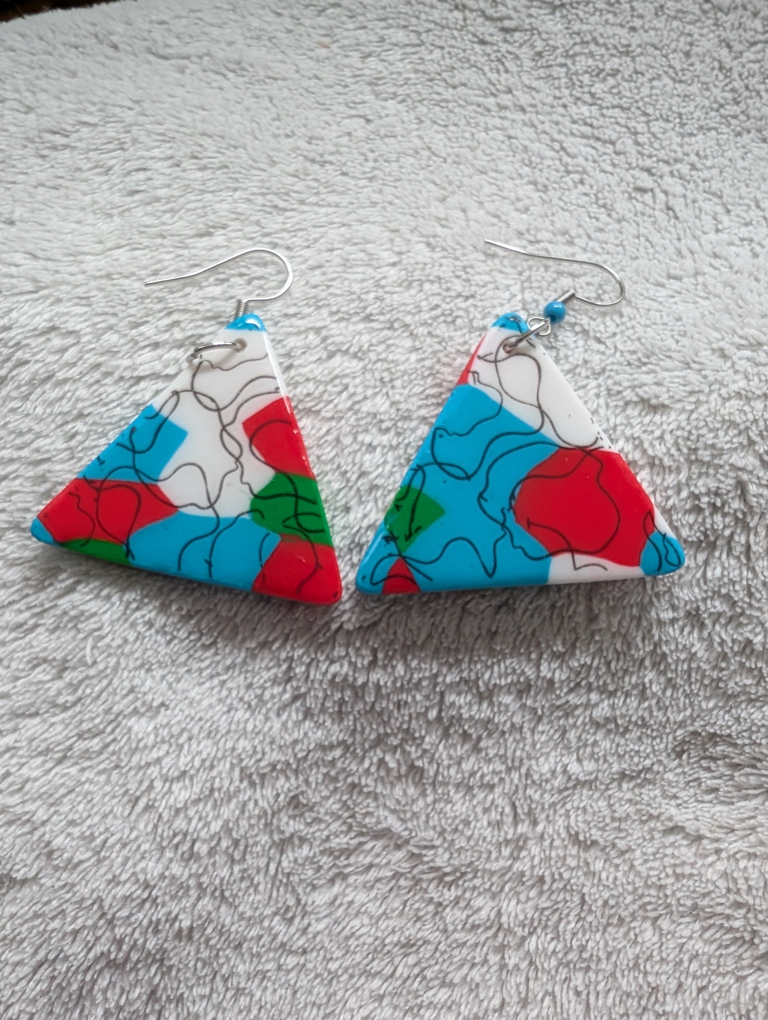 Handcrafted Multicoloured Linear Print Polymer Clay Earrings - Bold Statement Design