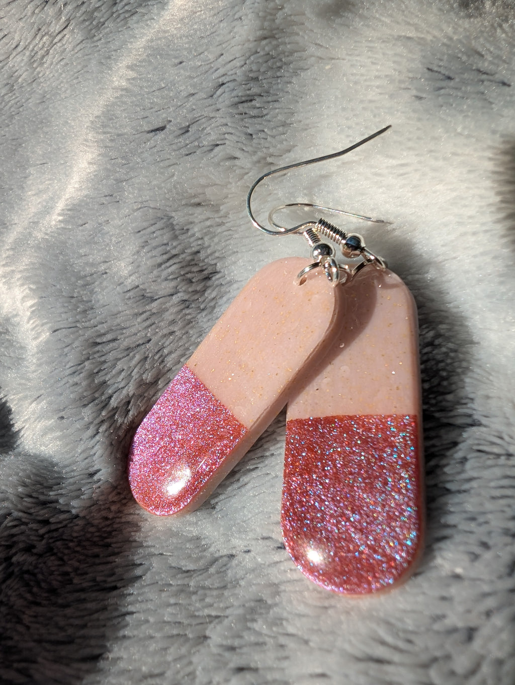 Handmade Polymer Clay Earrings - Powder Pink & Chameleon Mica