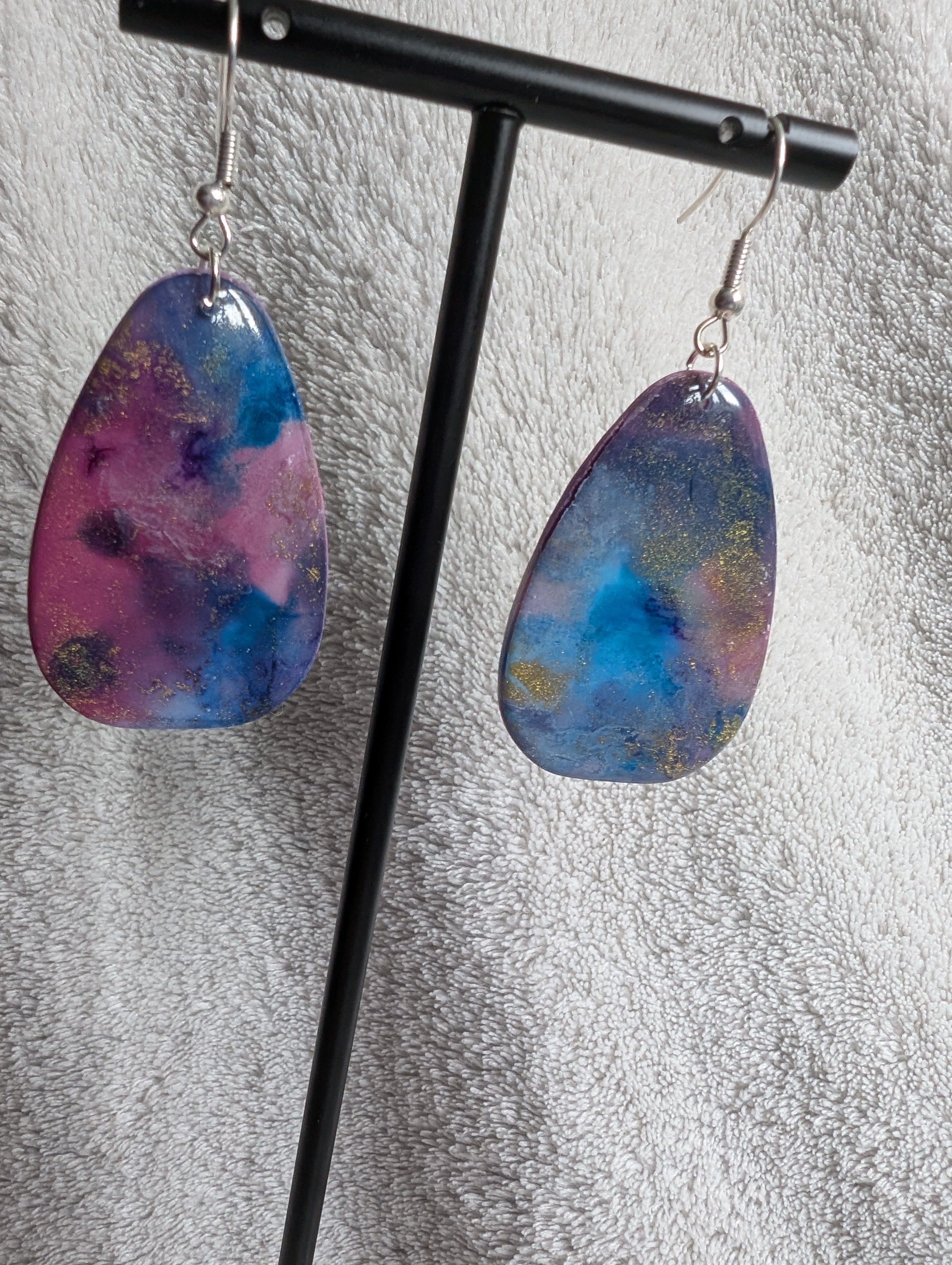 Space and Time Galaxy Earrings - Polymer Clay & Alcohol Ink