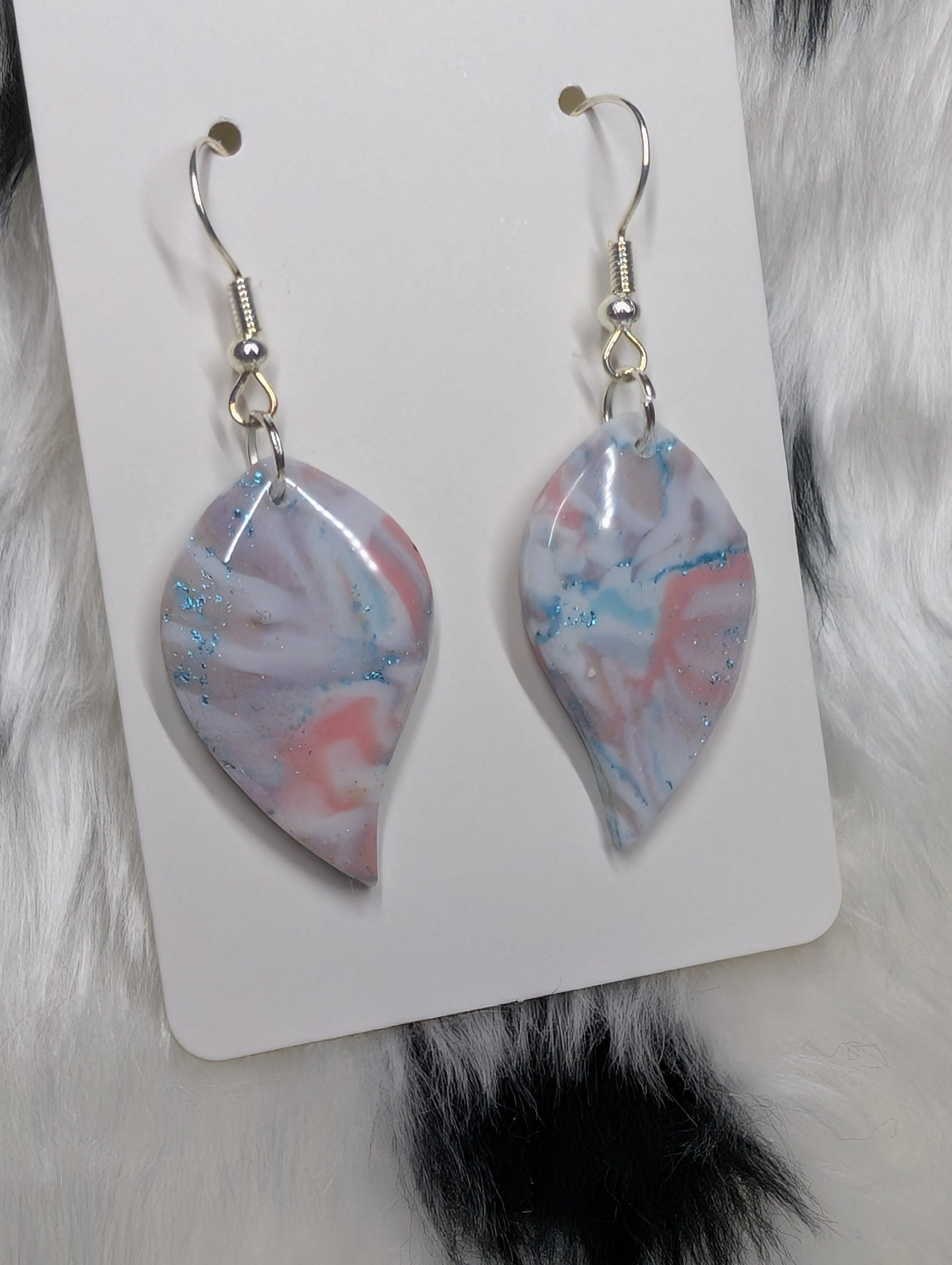 Pastel Sparkly Polymer Clay Leaf Earrings - Handmade