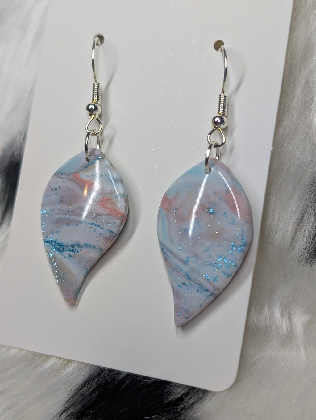 Pastel Sparkly Polymer Clay Leaf Earrings - Handmade