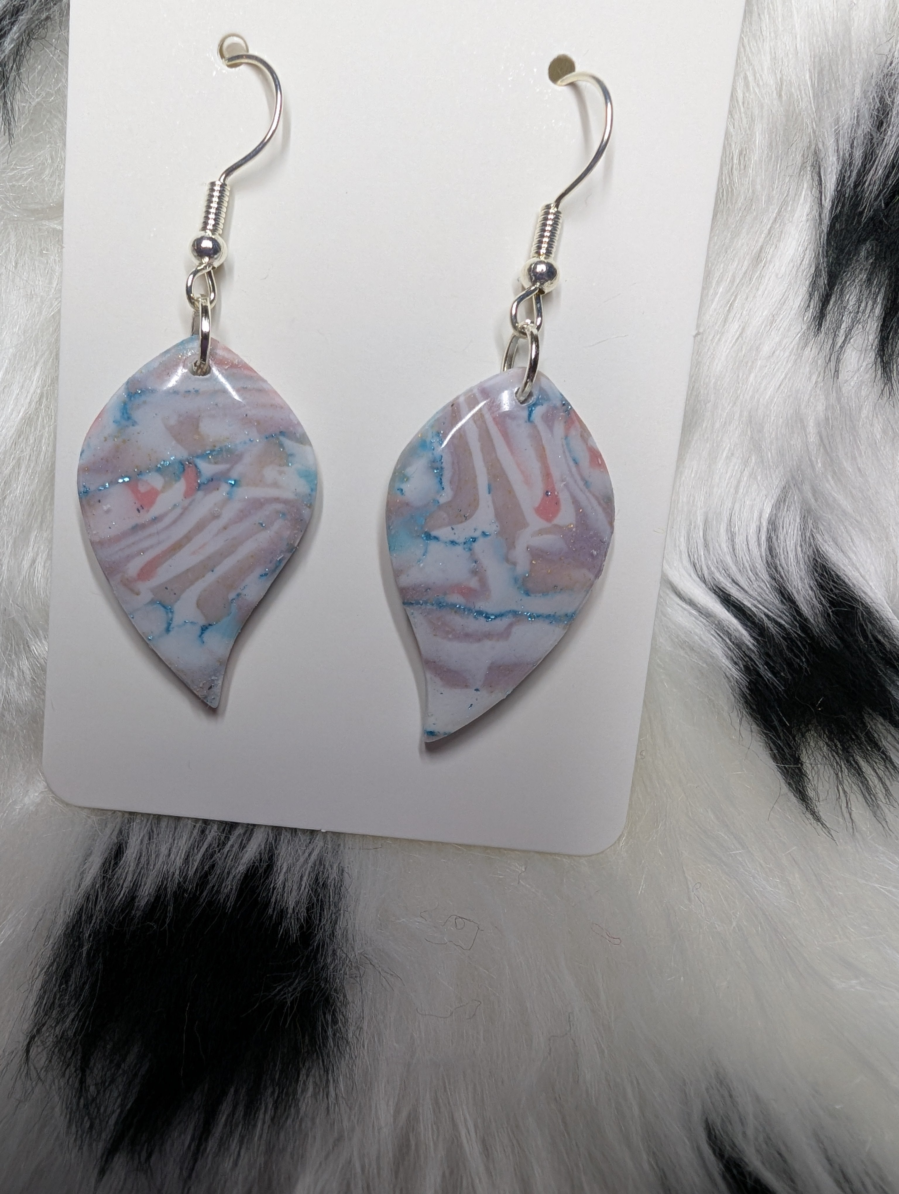 Pastel Sparkly Polymer Clay Leaf Earrings - Handmade