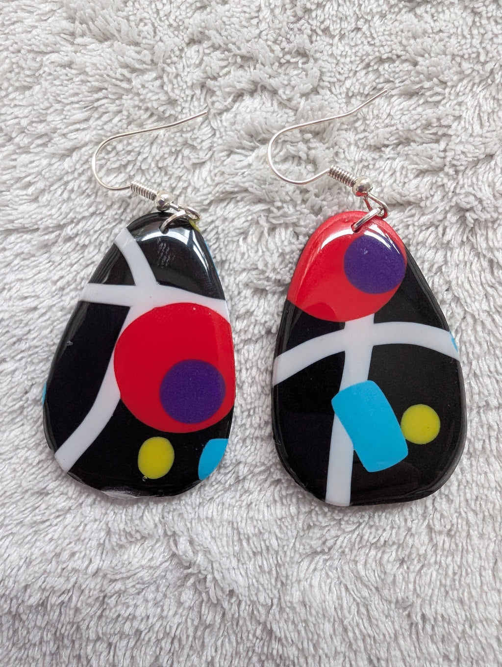 80s Music TV Inspired Earrings - Bold Geometric Pattern with Epoxy Resin