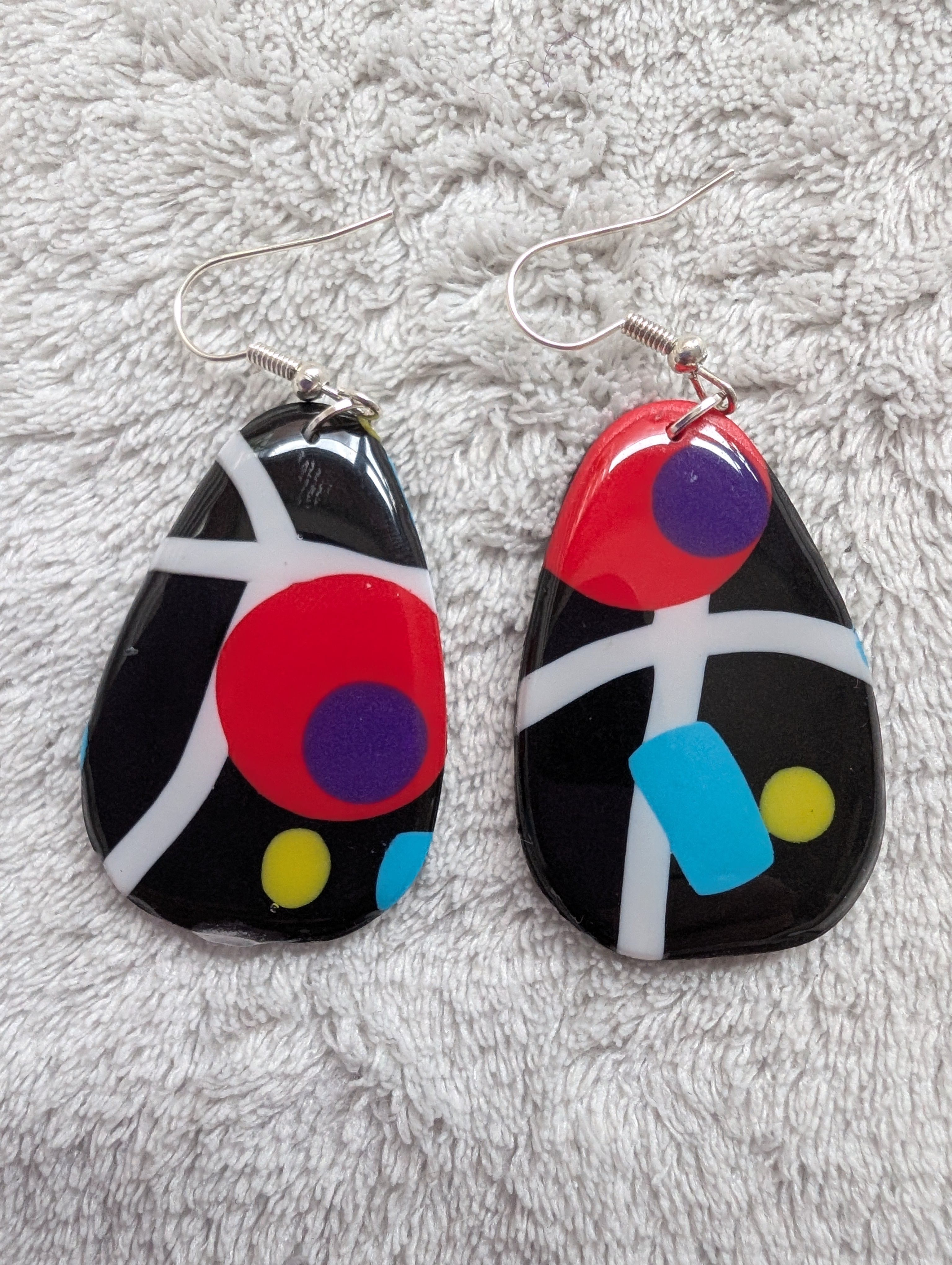 80s Music TV Inspired Earrings - Bold Geometric Pattern with Epoxy Resin