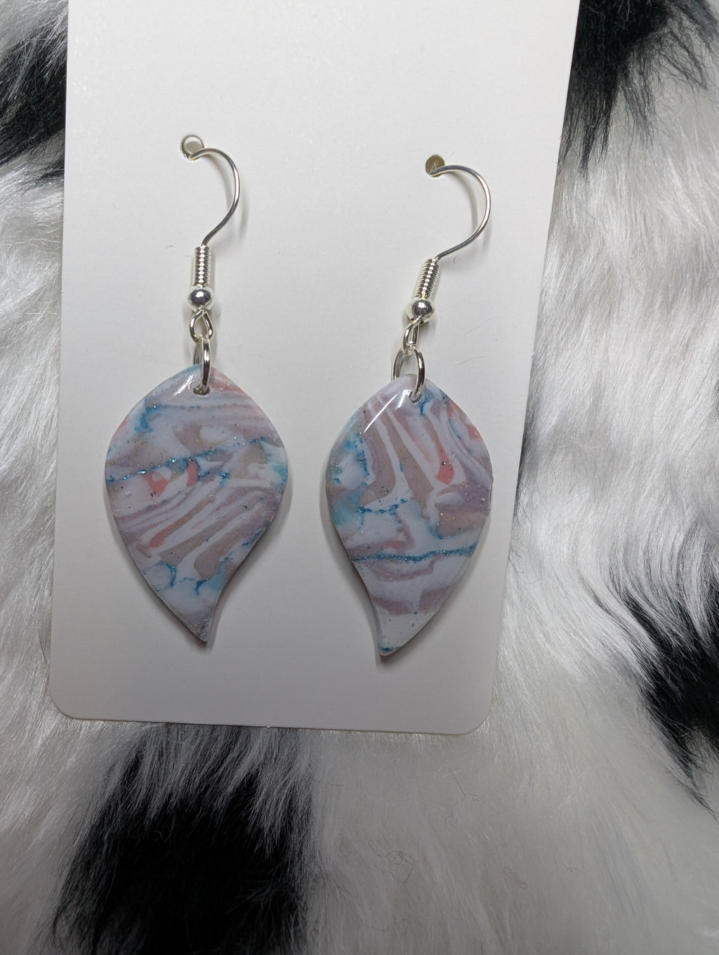 Pastel Sparkly Polymer Clay Leaf Earrings - Handmade