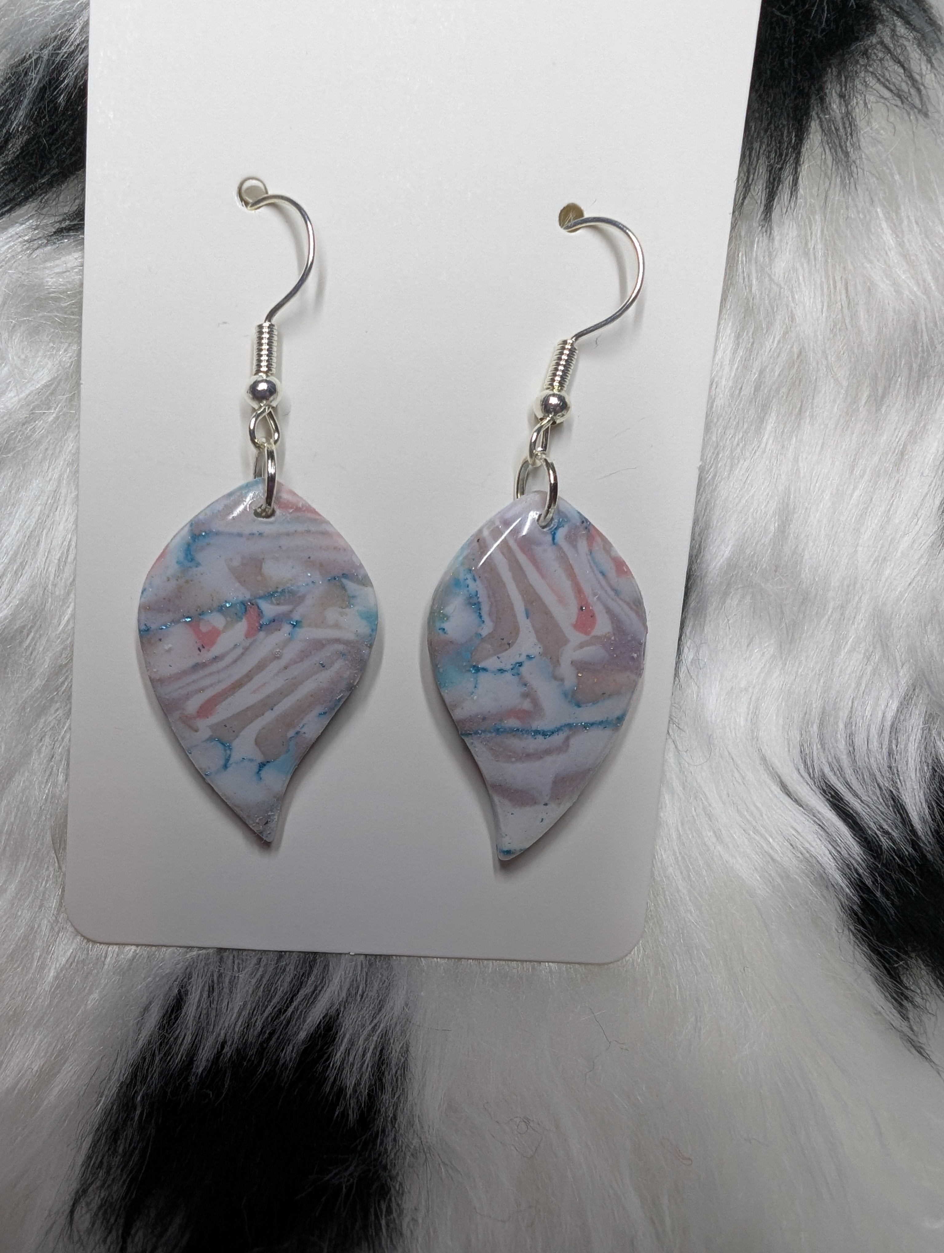 Pastel Sparkly Polymer Clay Leaf Earrings - Handmade