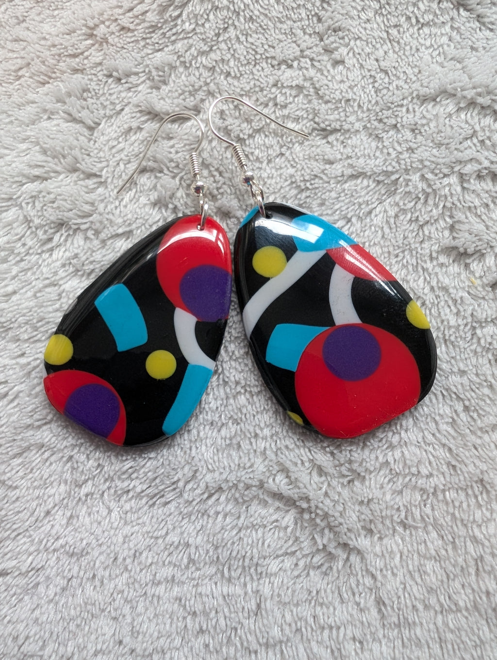 80s Music TV Inspired Earrings - Bold Geometric Pattern with Epoxy Resin