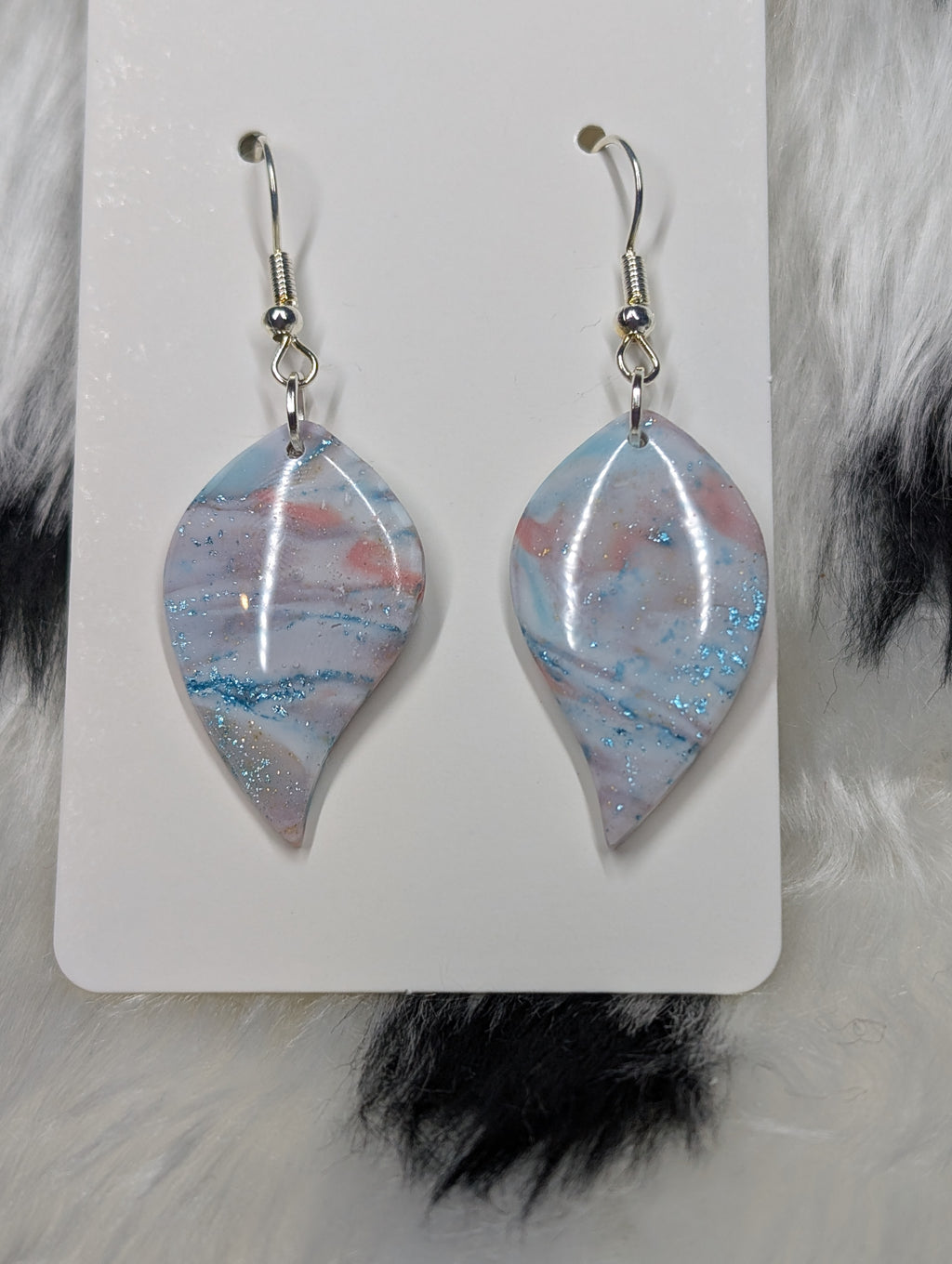 Pastel Sparkly Polymer Clay Leaf Earrings - Handmade