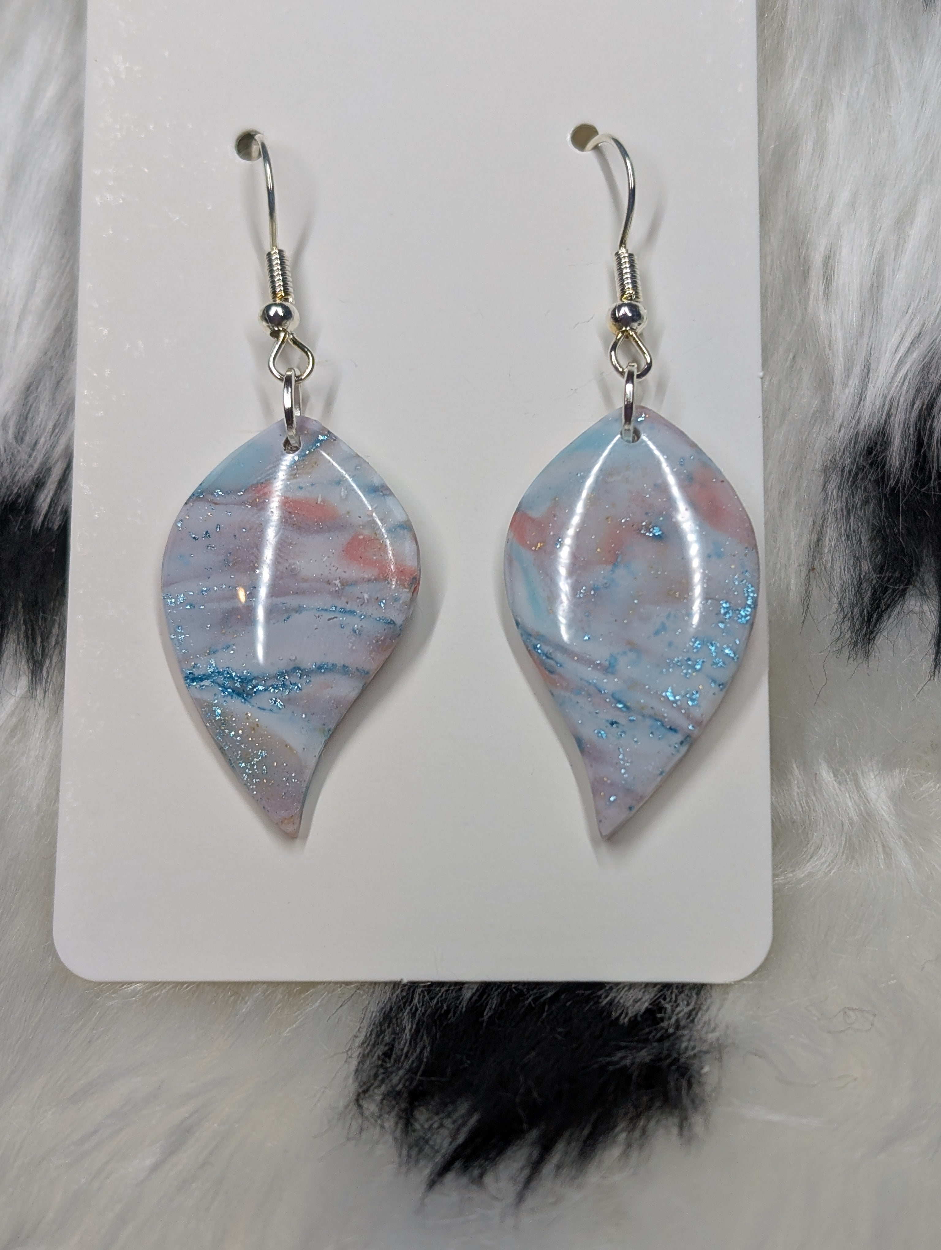 Pastel Sparkly Polymer Clay Leaf Earrings - Handmade
