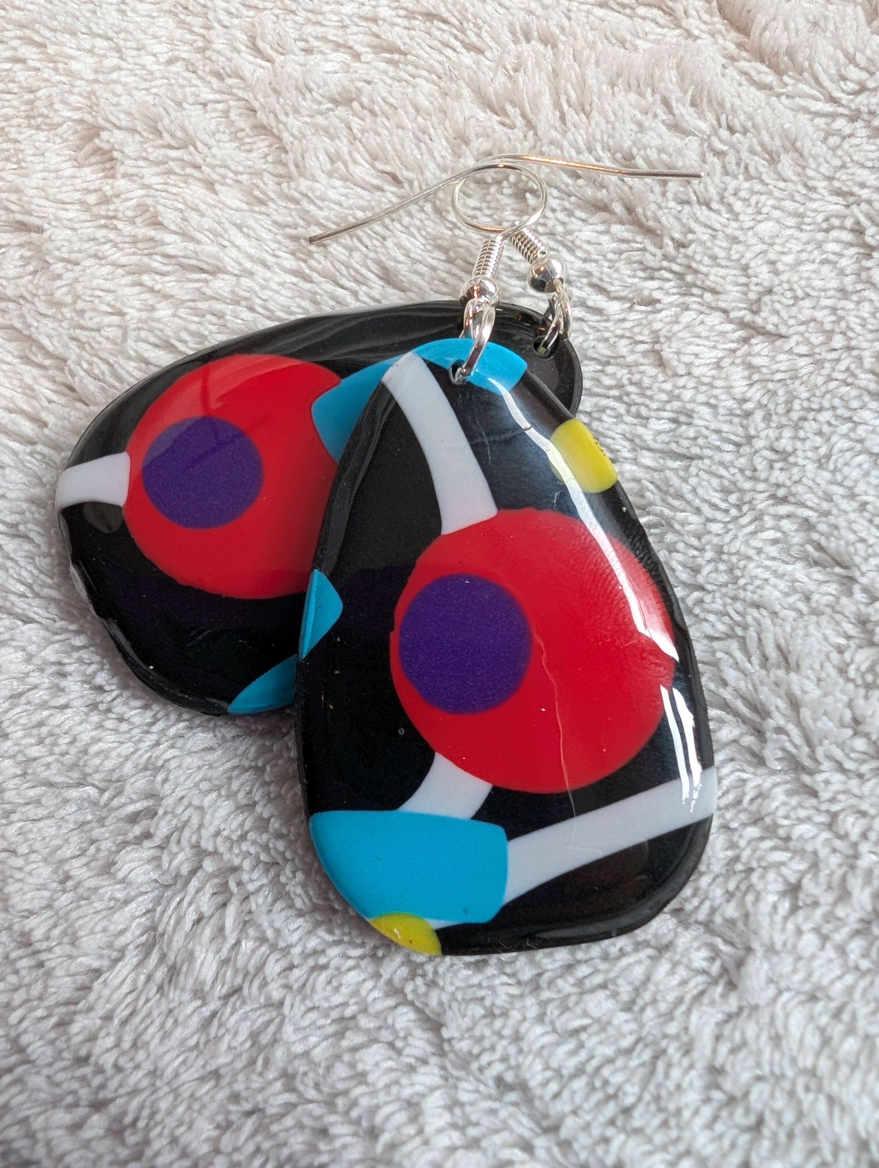 80s Music TV Inspired Earrings - Bold Geometric Pattern with Epoxy Resin