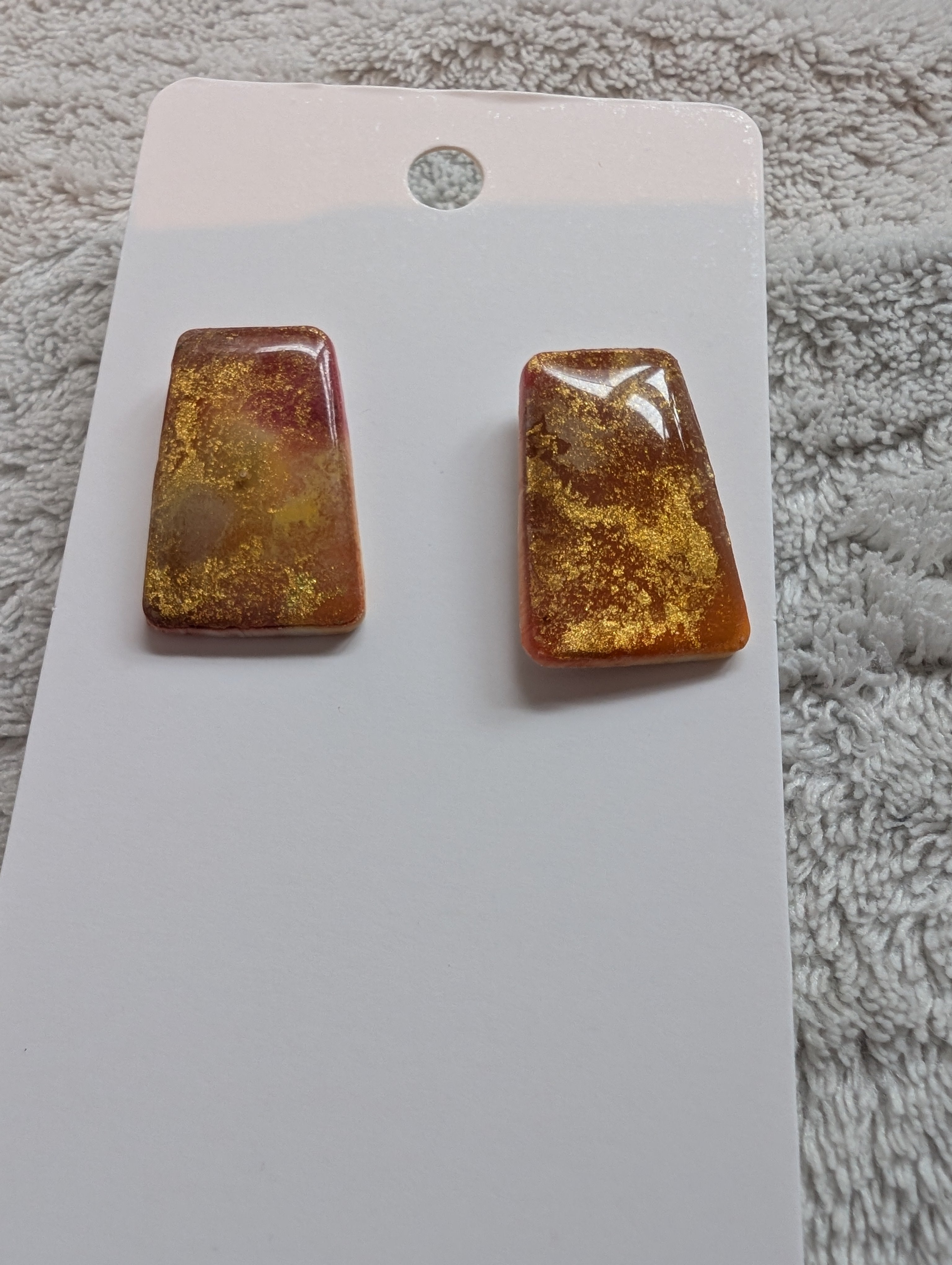 Cosmic Autumn Stud Earrings - Polymer Clay & Alcohol Ink