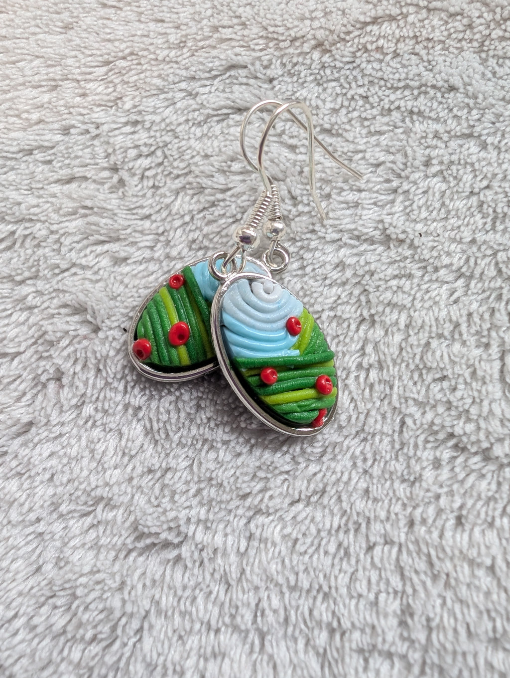 Handcrafted Polymer Clay Landscape Earrings - Stainless Steel Frame