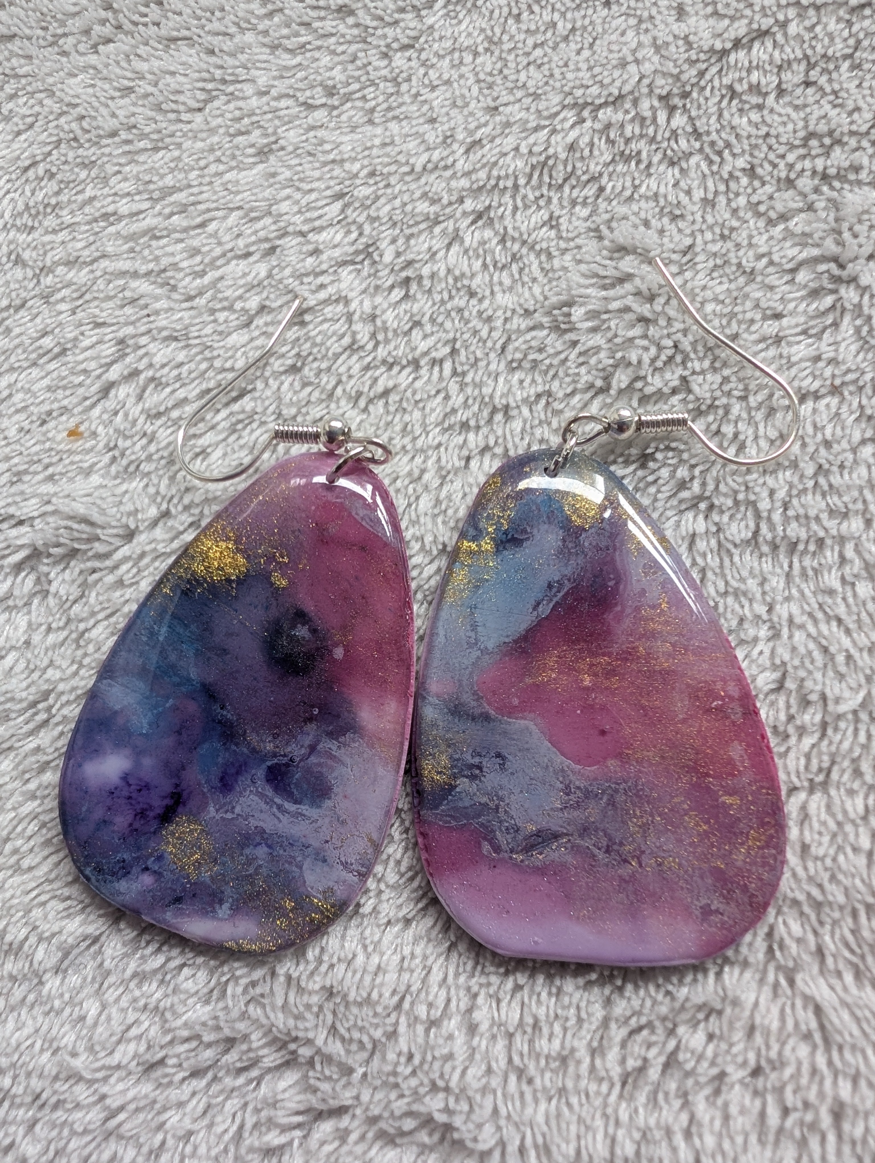 Space and Time Galaxy Earrings - Polymer Clay & Alcohol Ink