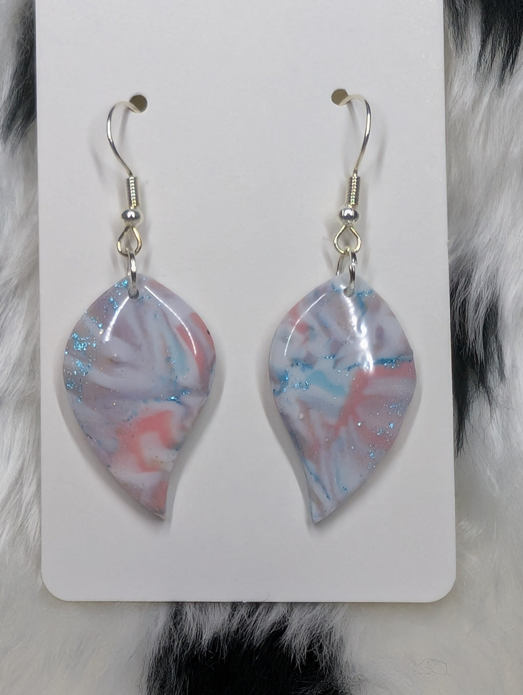 Pastel Sparkly Polymer Clay Leaf Earrings - Handmade