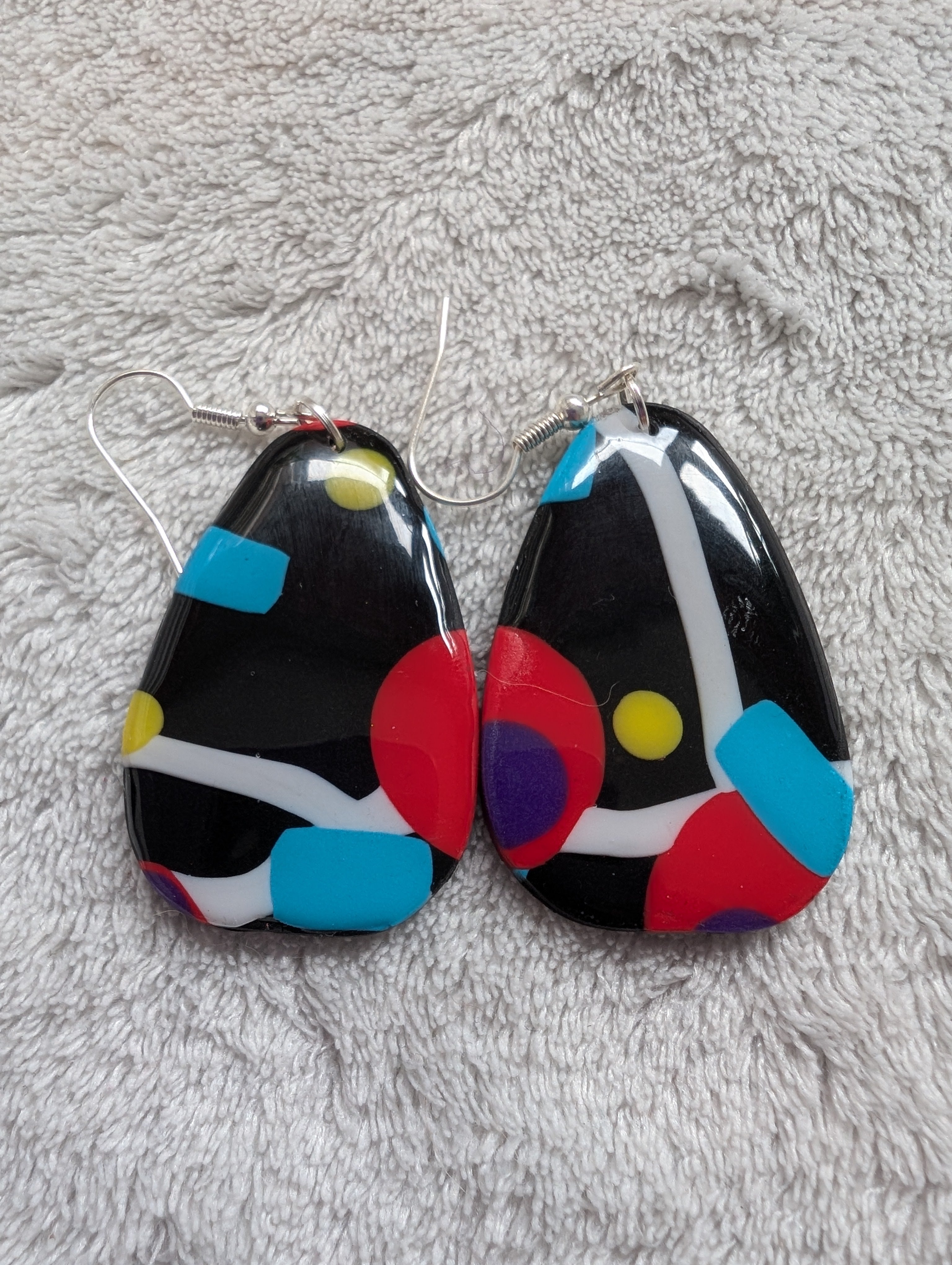 80s Music TV Inspired Earrings - Bold Geometric Pattern with Epoxy Resin
