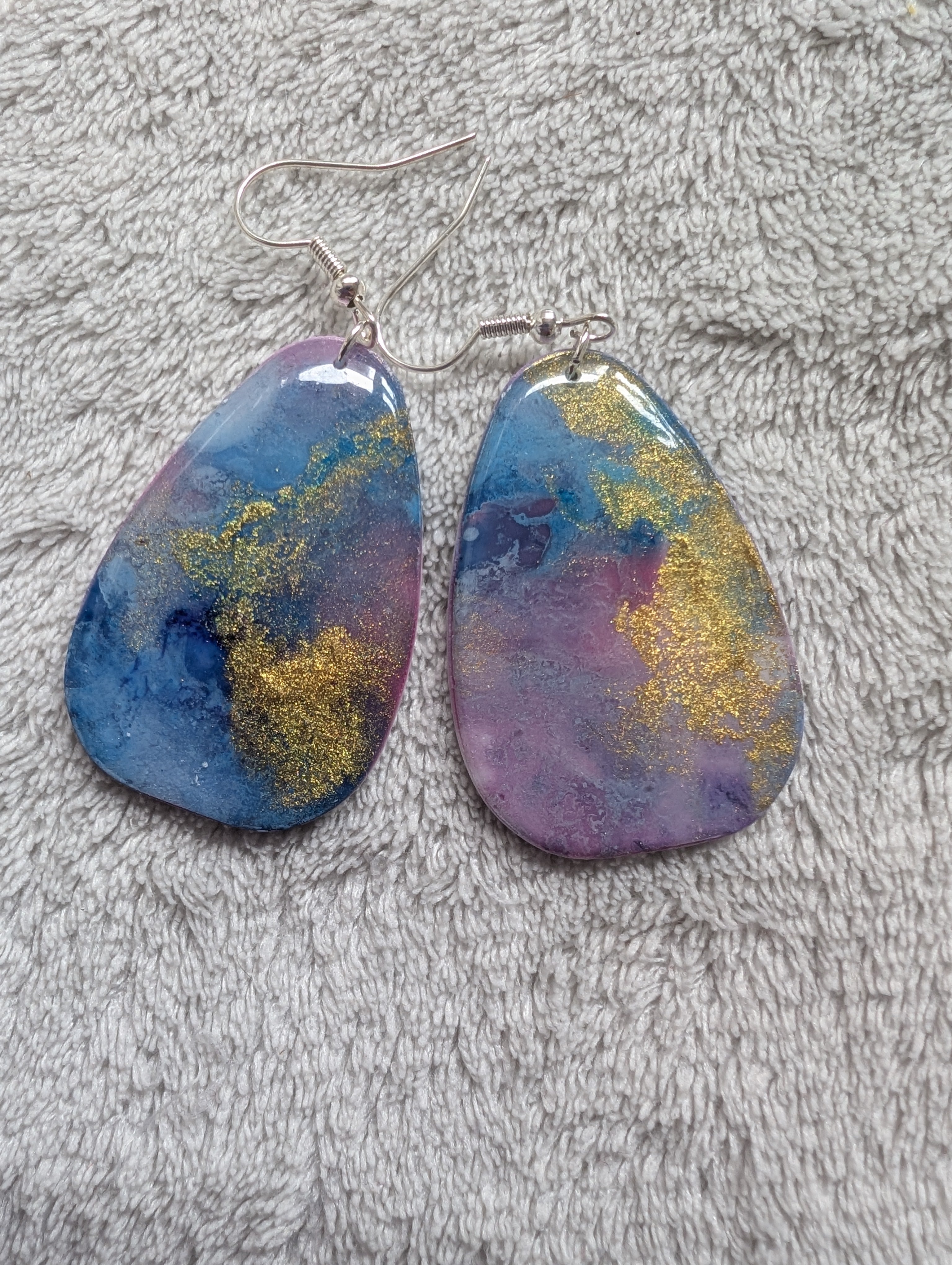 Space and Time Galaxy Earrings - Polymer Clay & Alcohol Ink