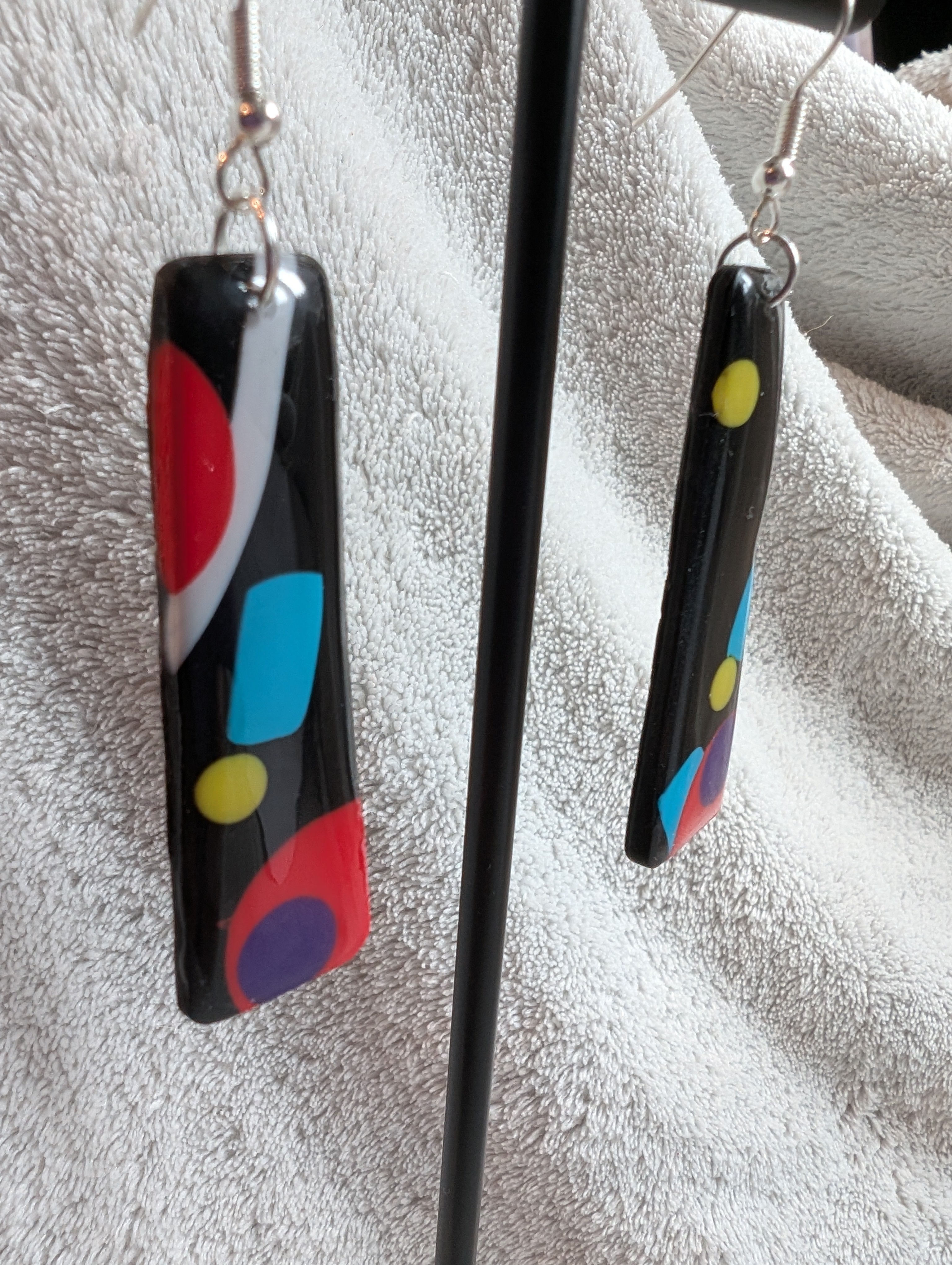 80s Music TV Inspired Earrings - Bold Geometric Pattern with Epoxy Resin