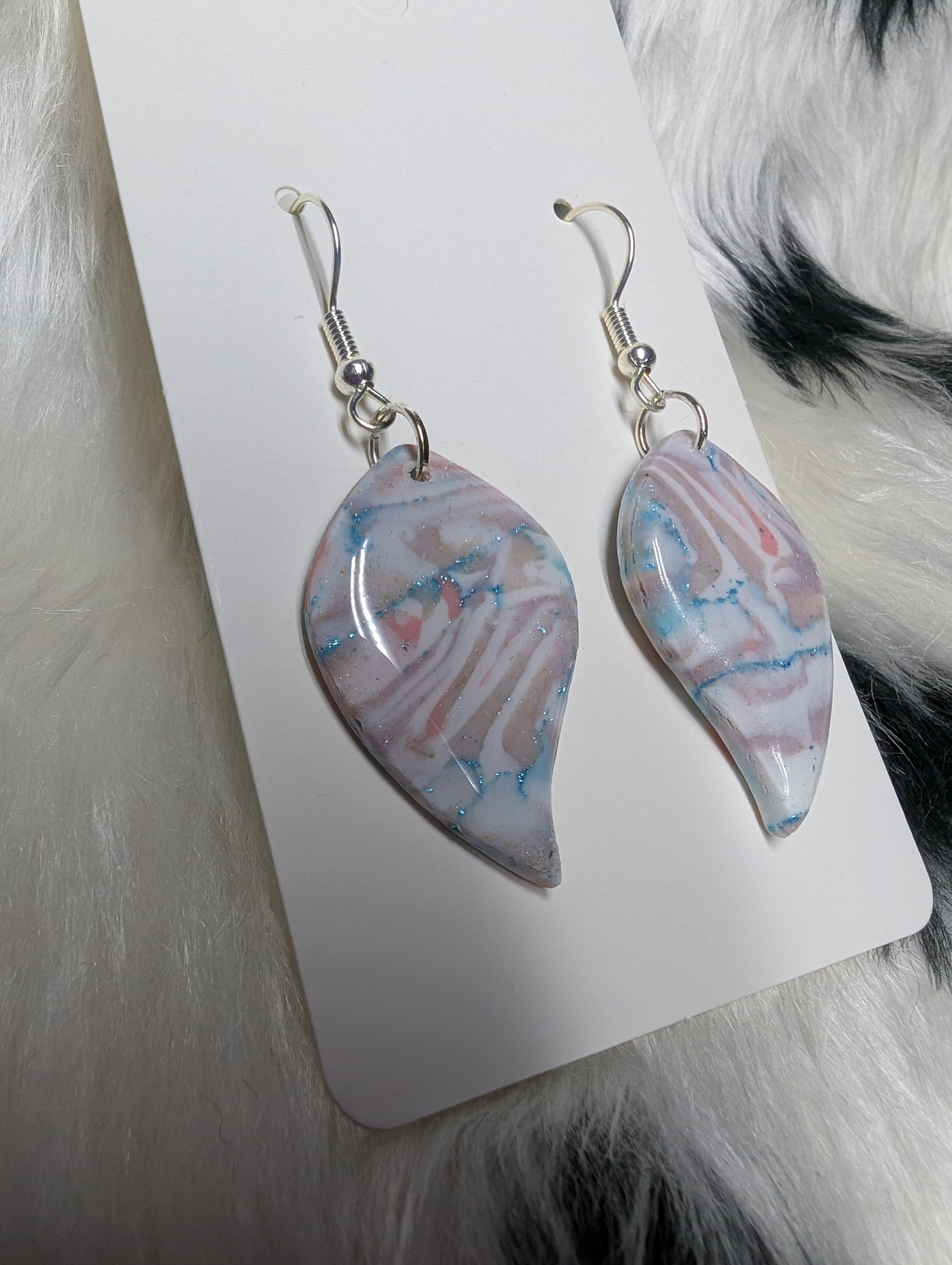 Pastel Sparkly Polymer Clay Leaf Earrings - Handmade