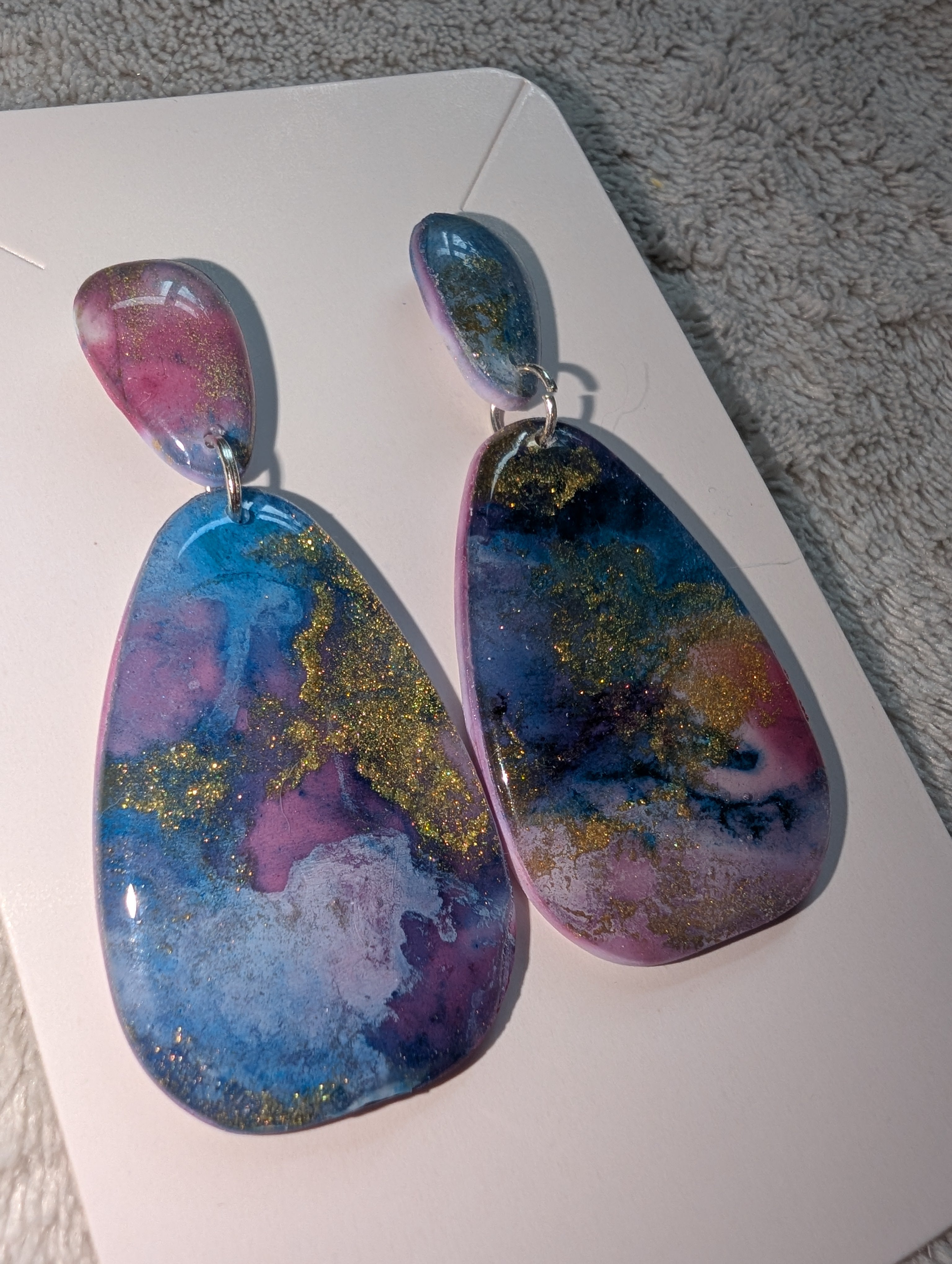 Space and Time Galaxy Stud Earrings - Two-Tier Polymer Clay Design