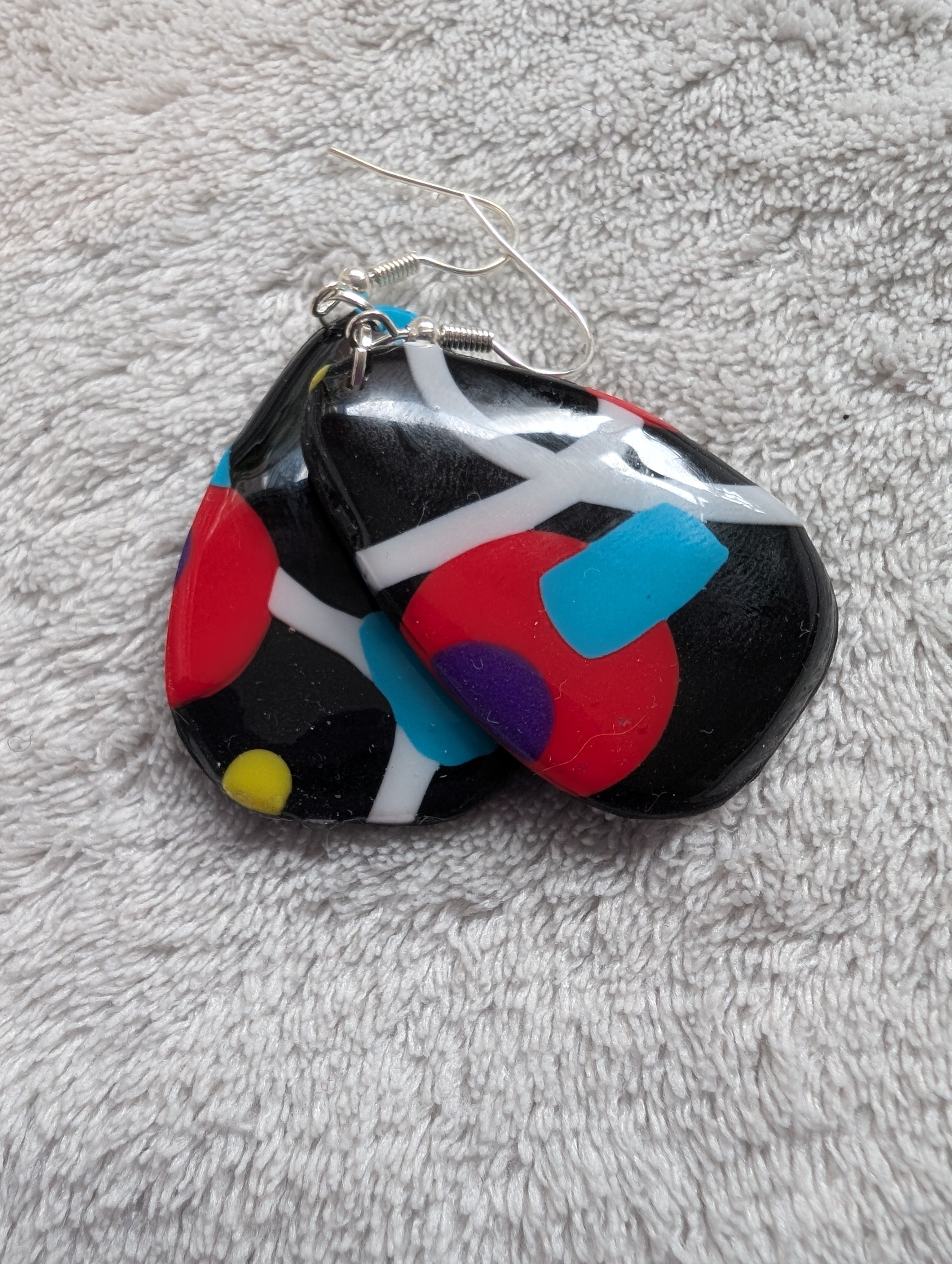 80s Music TV Inspired Earrings - Bold Geometric Pattern with Epoxy Resin