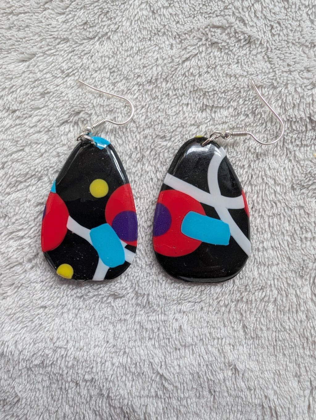 80s Music TV Inspired Earrings - Bold Geometric Pattern with Epoxy Resin