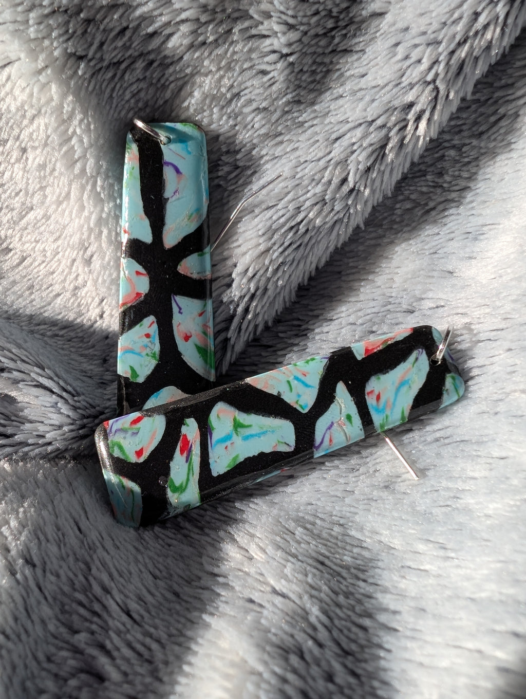 Handcrafted 70s Style Stained Glass Effect Earrings - Polymer Clay with Epoxy Resin