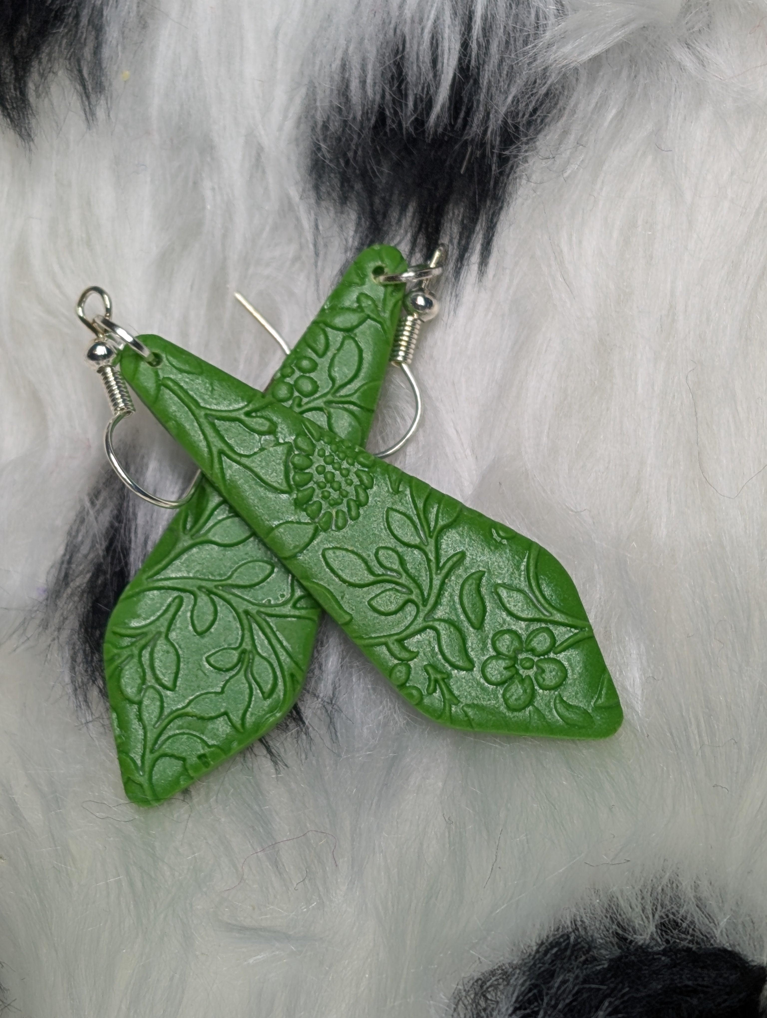 Forest green embossed earrings